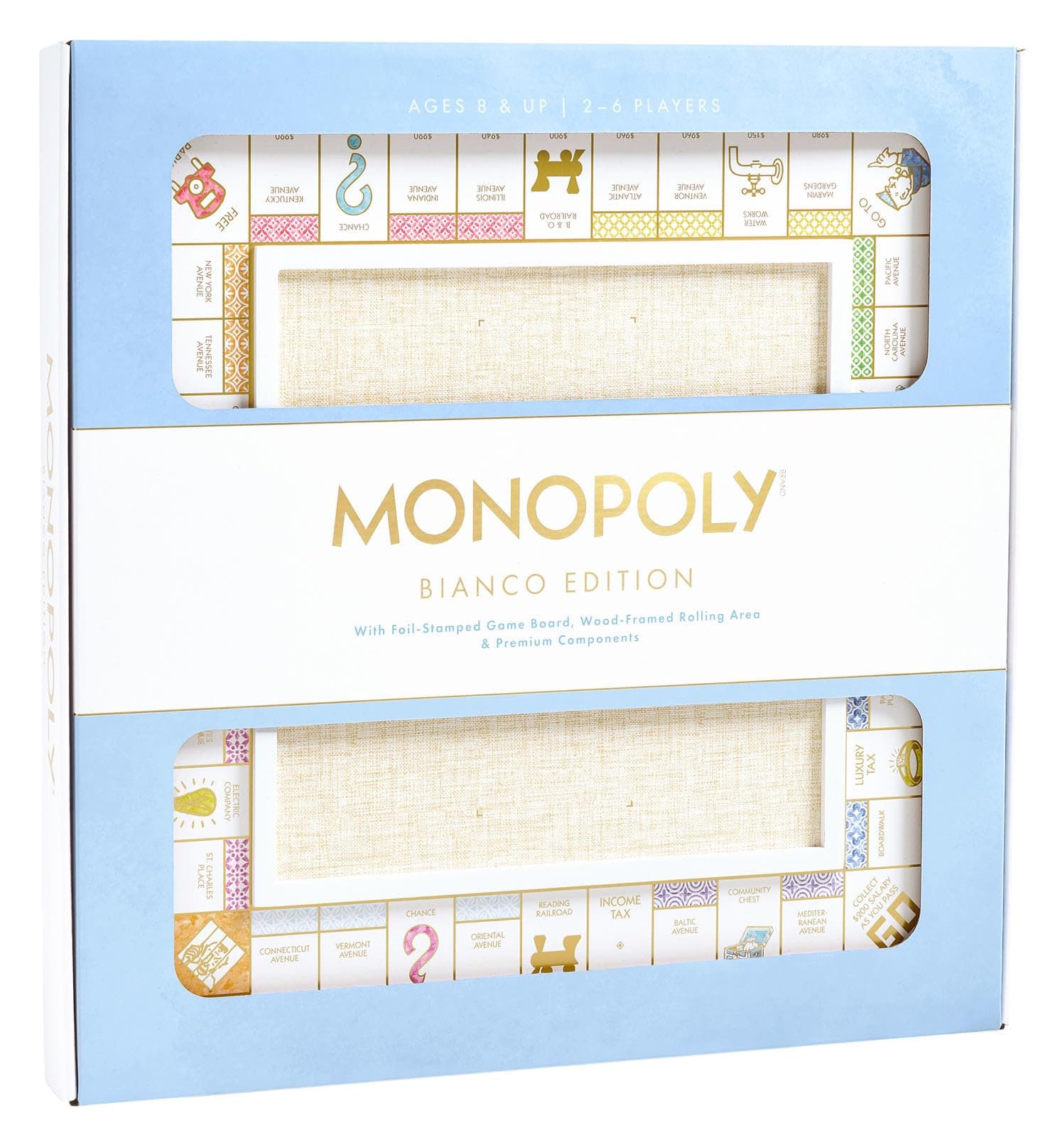 WS Game Company Monopoly Bianco Edition with Foil-Stamped Wood Game Board and Premium Components for 2 to 6 Players, Ages 8 and Up