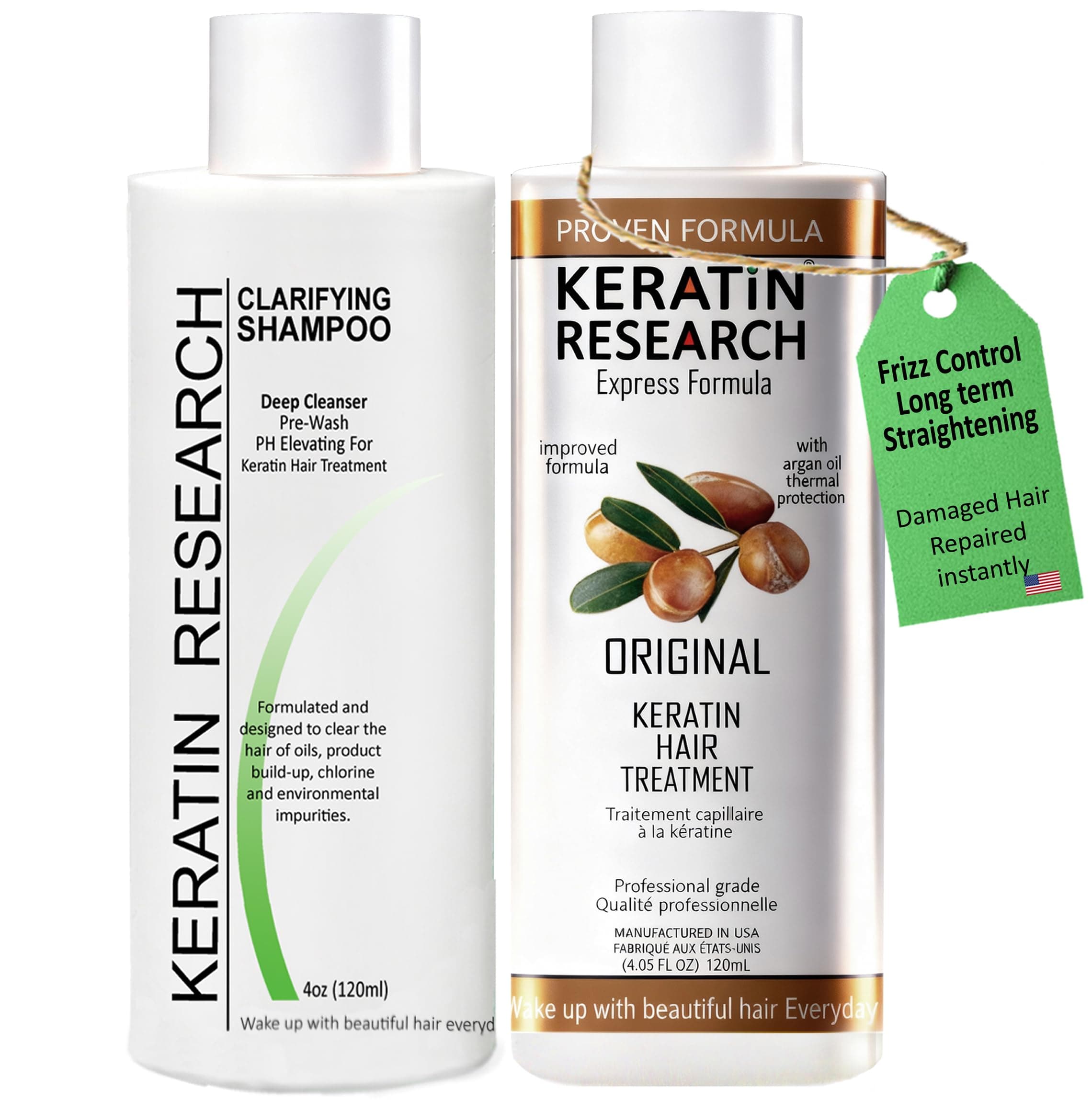 Brazilian Keratin Hair Treatment Straightening Smoothing Damaged Hair Repair Complex Blowout Long Lasting Organic Natural Results, Argan Oil collagen Proteins Amino acids (120ml x2)