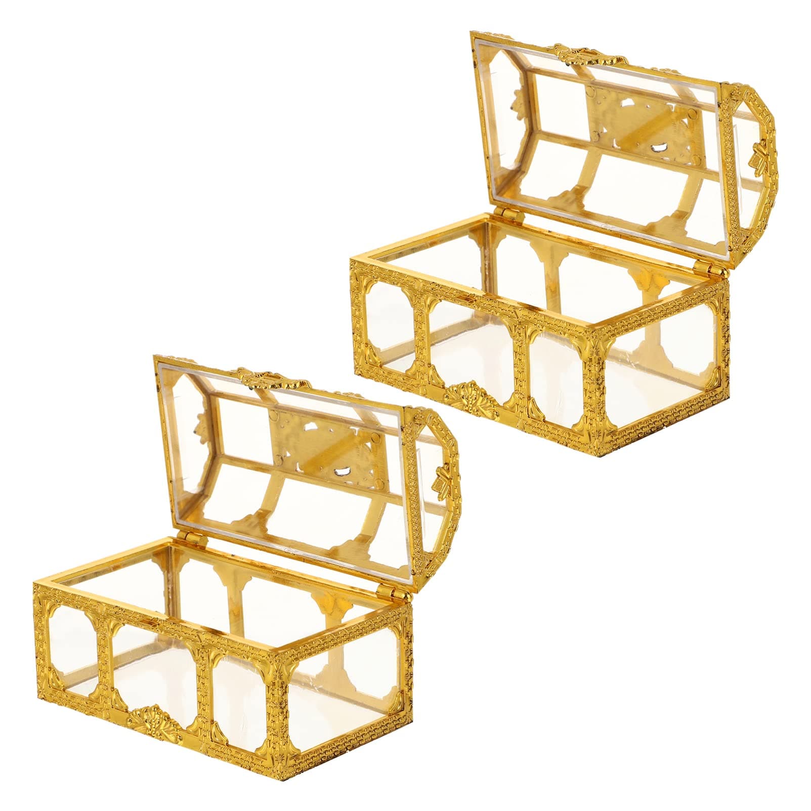 Toyvian Transparent Treasure Box Gold Candy Box for Wedding Birthday Party, Treasure Chests for Crystal Gem, Jewelry Storage Box Pirate Treasure Chest, Treasure Box for Kids 2Packs