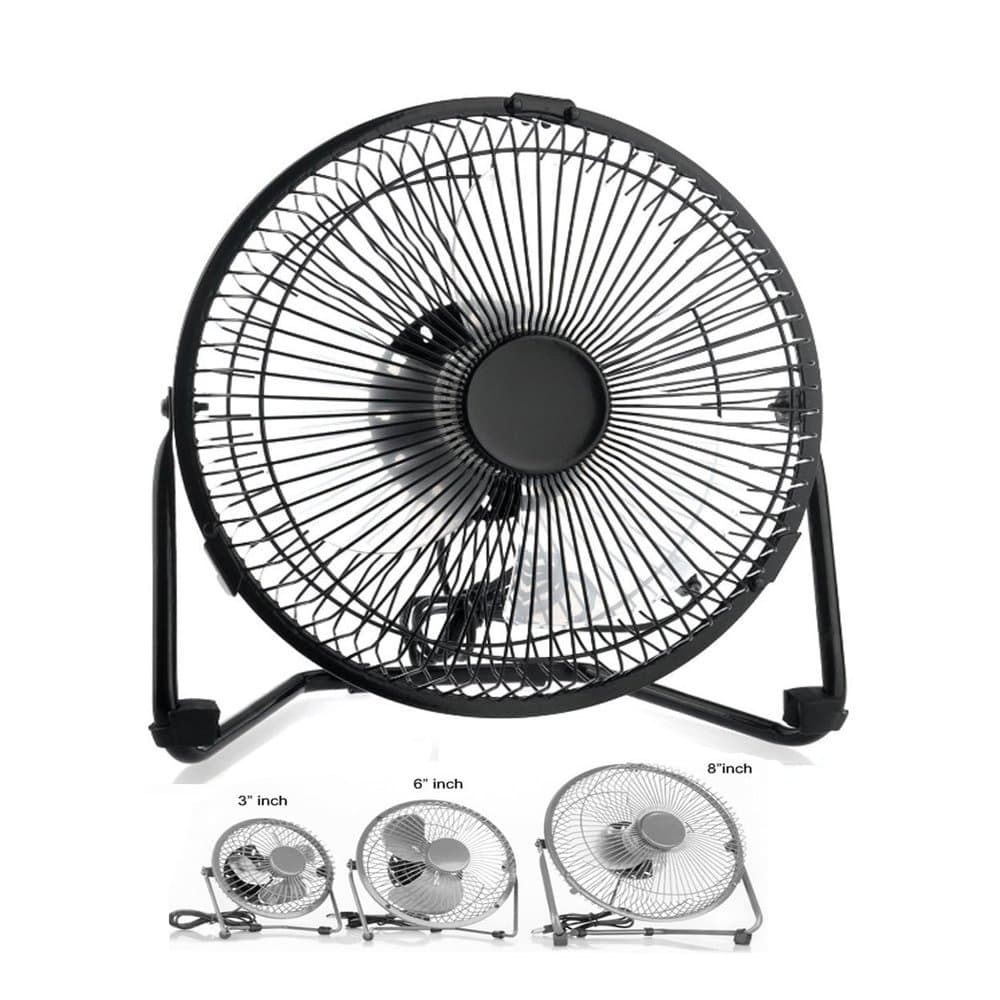 Glovion 8 inch AC/USB Power Mini Desktop Metal Electric Cooling Fan with 360-Degree Rotating 2-Level Adjustment -Black