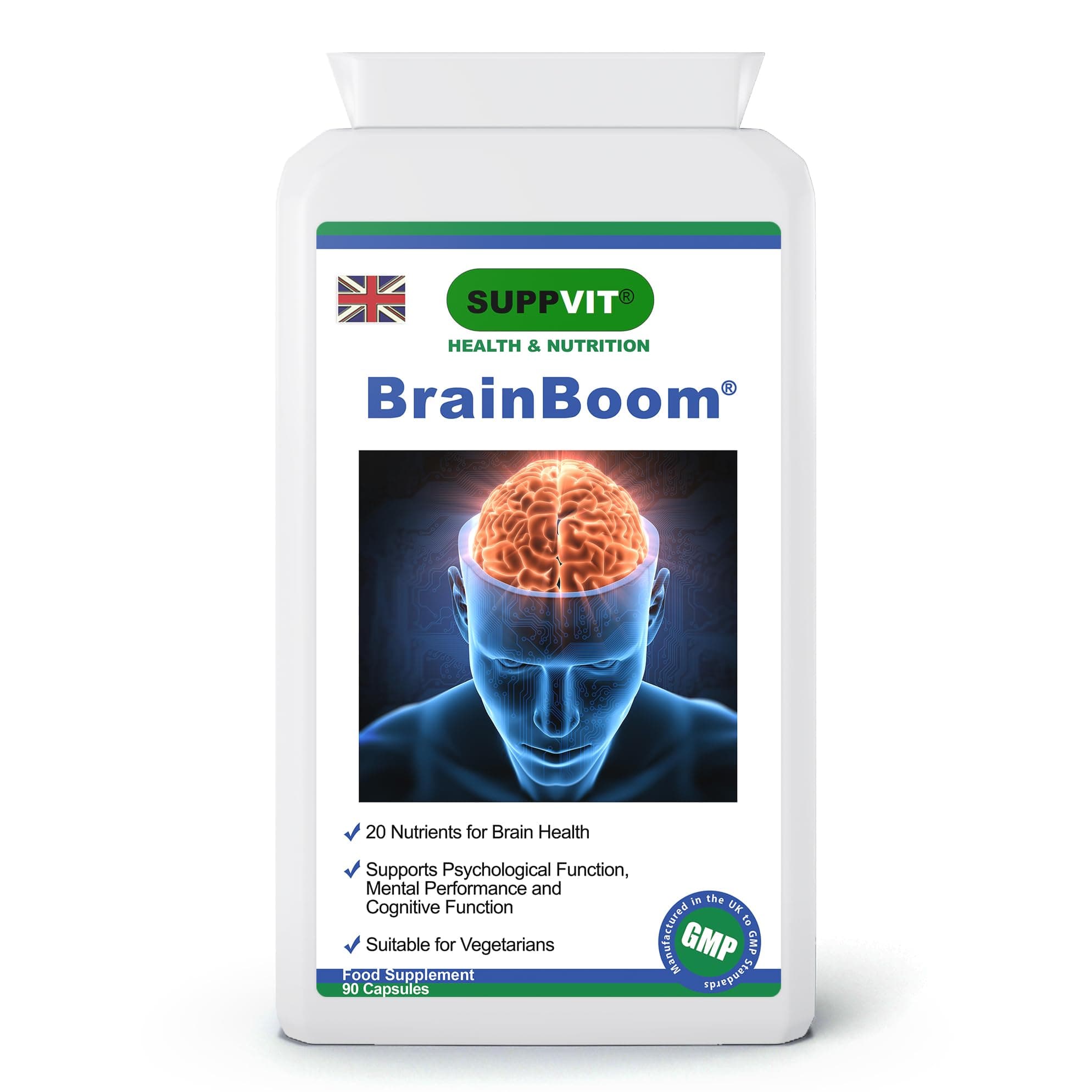 BrainBoom Brain Support Health Supplement Nootropics | 90 Capsules | for Cognitive Function, Concentration, Memory, Focus & Energy | Ginkgo Biloba & Bacopa Monnieri | UK Manufactured