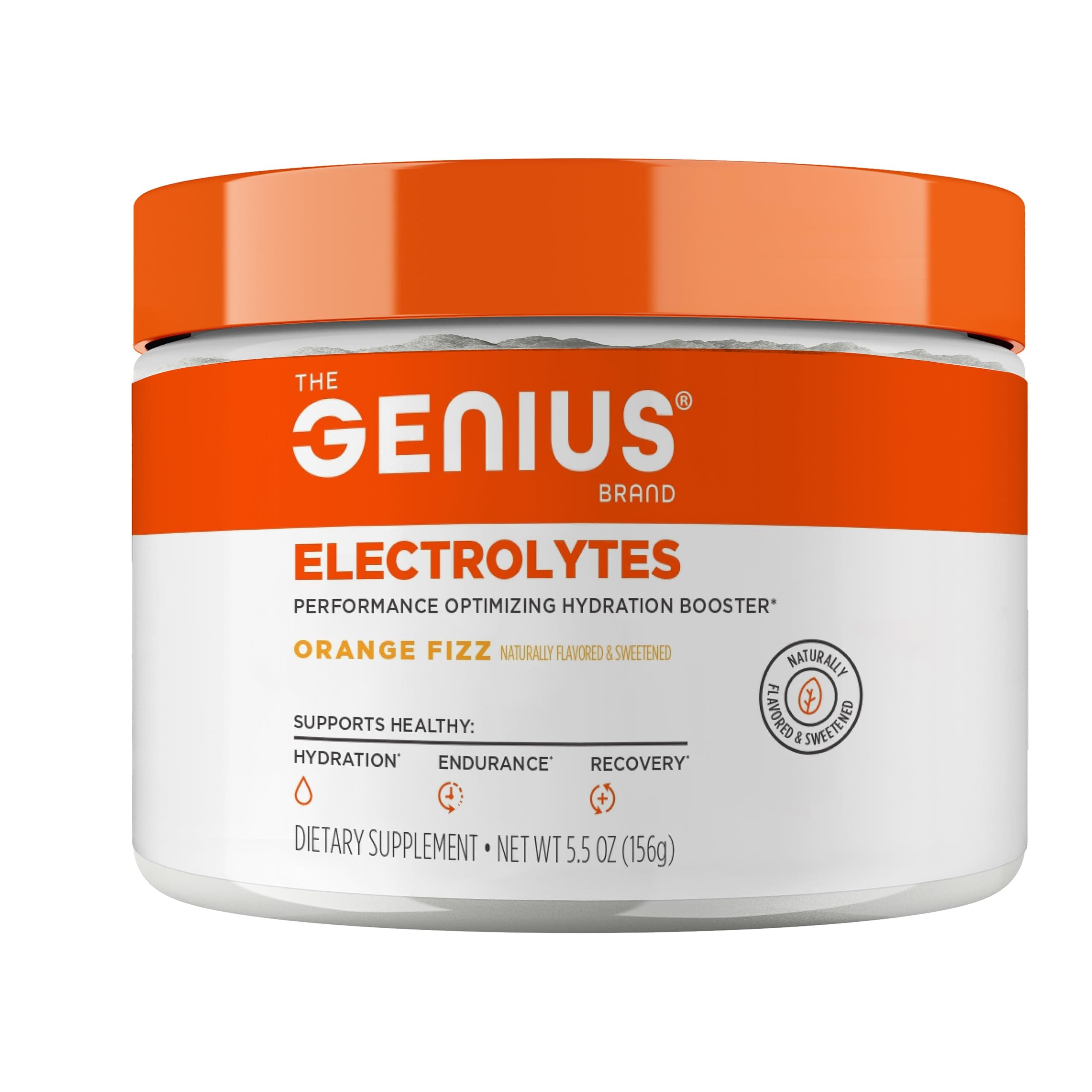 Genius Electrolytes Powder Drink Mix, Orange Fizz, 30 Servings - Natural Hydration Booster & Endurance Supplement with Potassium, Magnesium & Zinc - Sugar Free & No Artificial Sweeteners or Dyes
