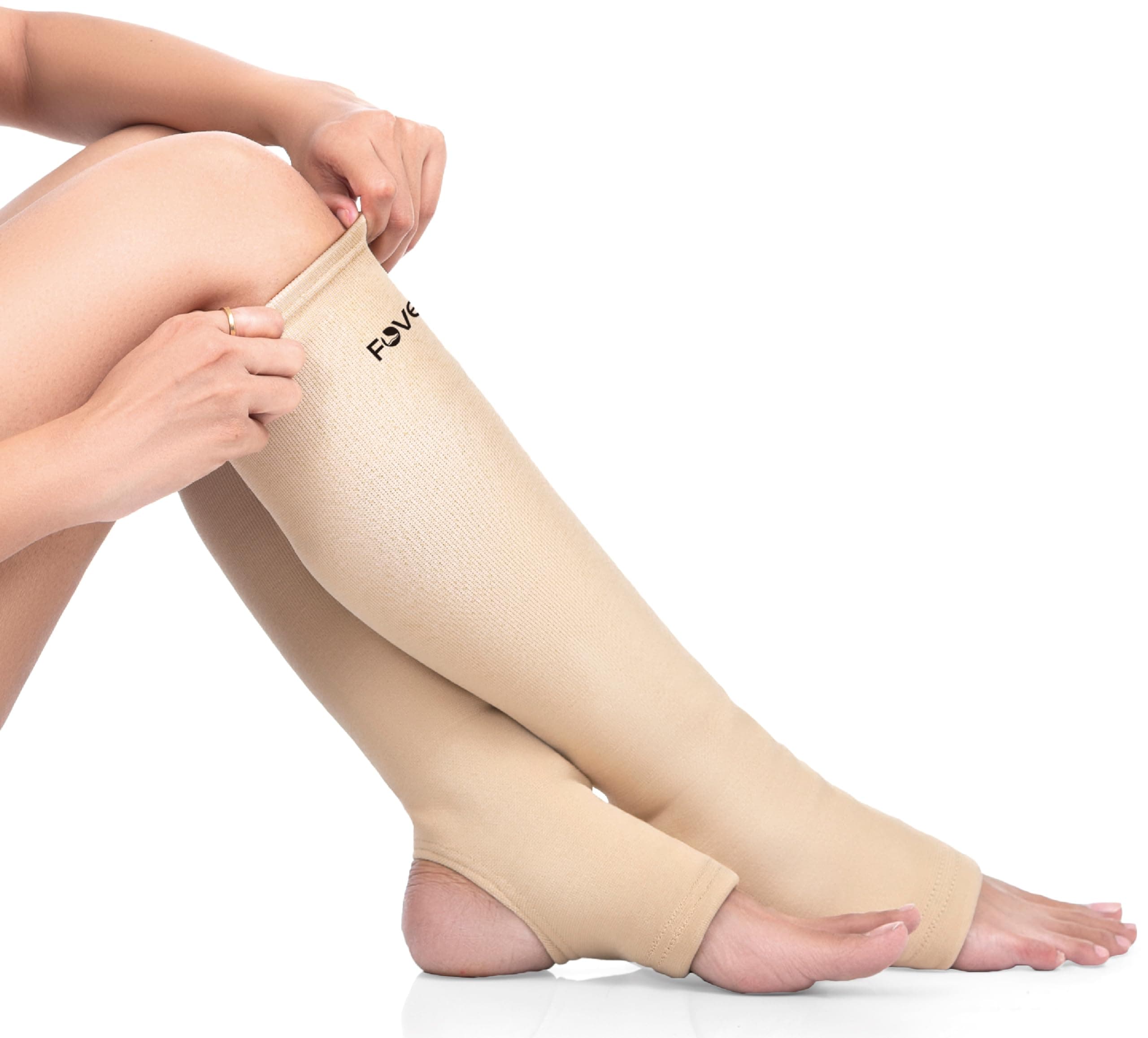 FOVERA Varicose Veins Compression Stockings (Below Knee), Open Toe knee length Sleeves for Swelling, Edema, Sore & Aching Legs, Pain Relief & Post Pregnancy, for Men & Women