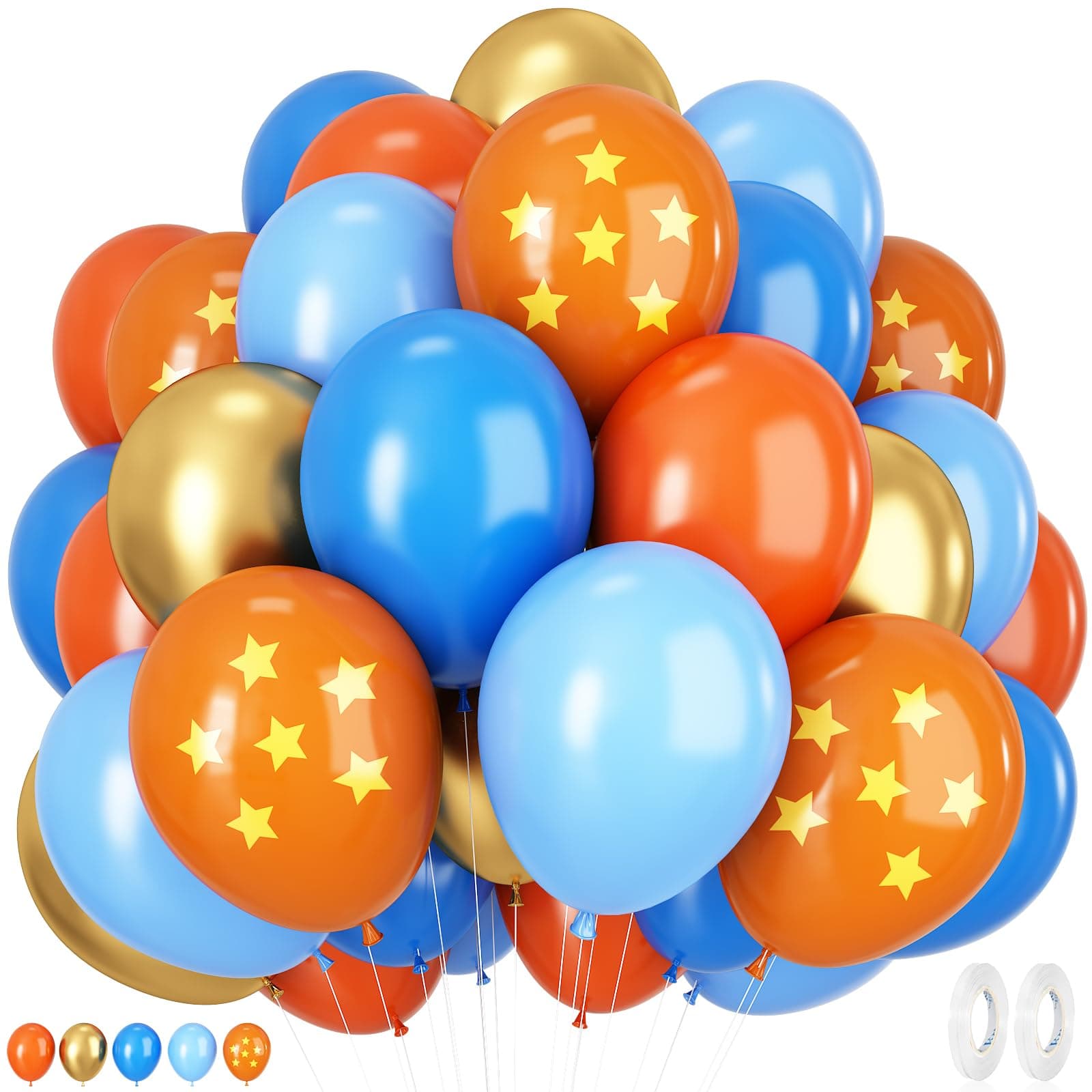 Blue and Orange Balloons, 12 Inches 50 Pcs Blue Metallic Gold Orange Latex Balloon, Cartoon Anime Party Balloon for Kids Video Game Birthday Baby Shower Party Decor