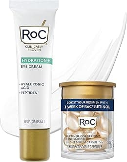 Multi Correxion Hyaluronic Acid Anti Aging Under Eye Cream for Puffiness & Dark Circles (.5 OZ) + RoC Retinol Capsules (7 CT), Skin Care Routine, Fragrance & Paraben Free for Women and Men