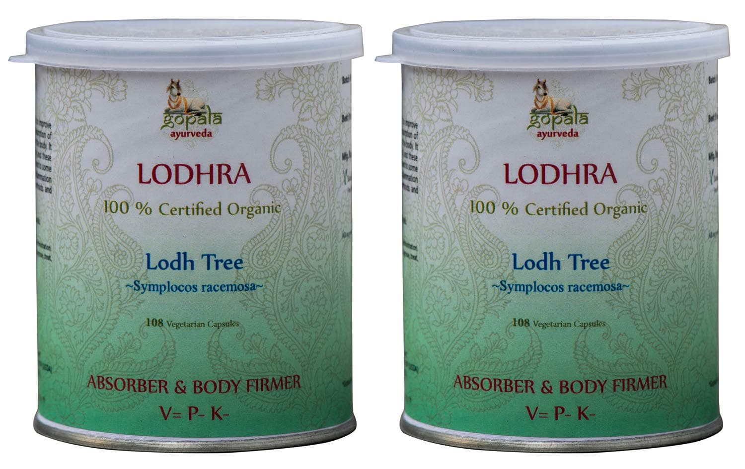 LODHRA Capsules (USDA Certified Organic) Ayurvedic Herb Symplocos racemosa - 108 Vcaps of 500mg Each (Pack of 2)