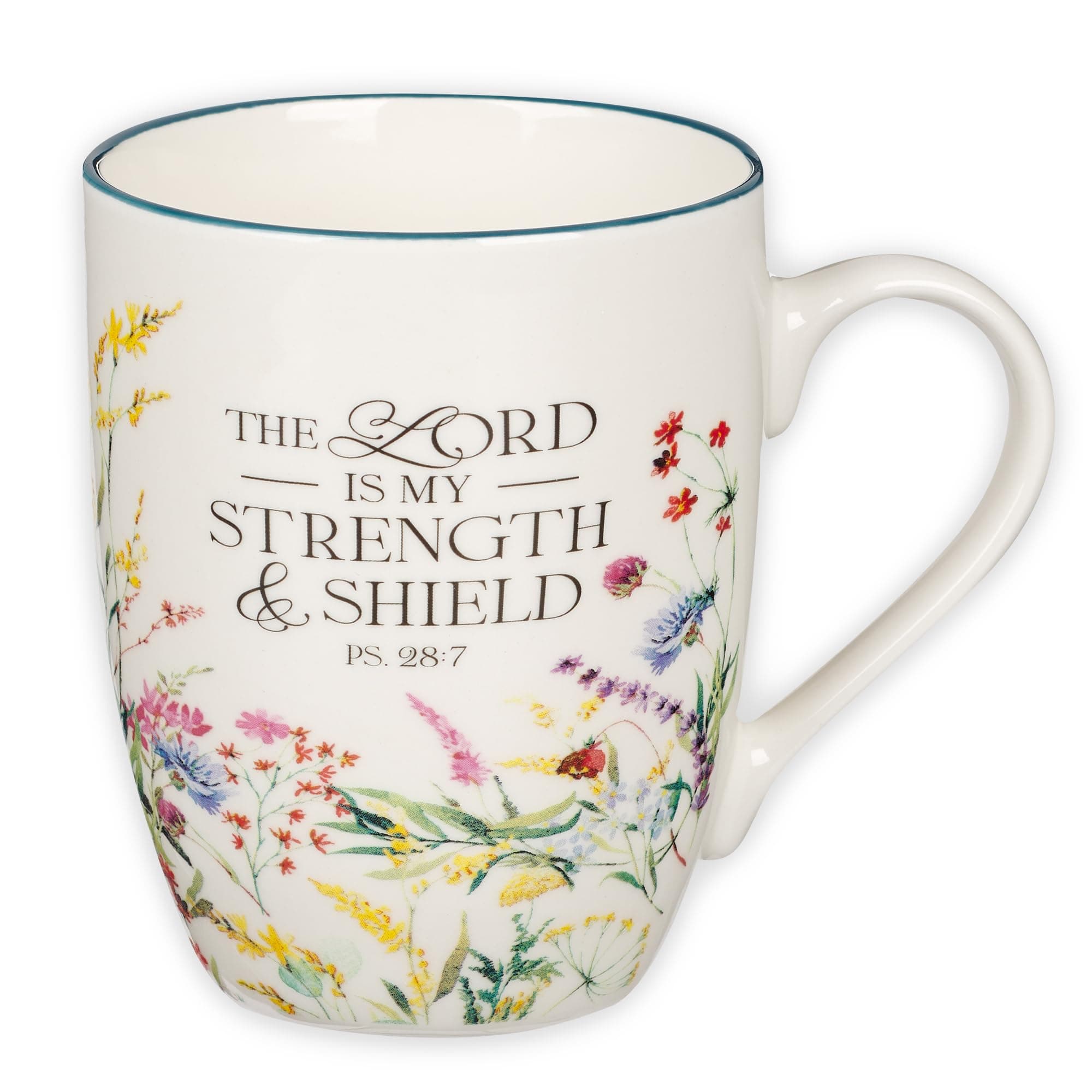 Christian Art Gifts Inspirational Ceramic Coffee & Tea Scripture Mug for Women: Lord is My Strength Encouraging Bible Verse Psalm, Cute Microwave & Dishwasher Safe Cup, White Multicolor Floral, 12 oz.