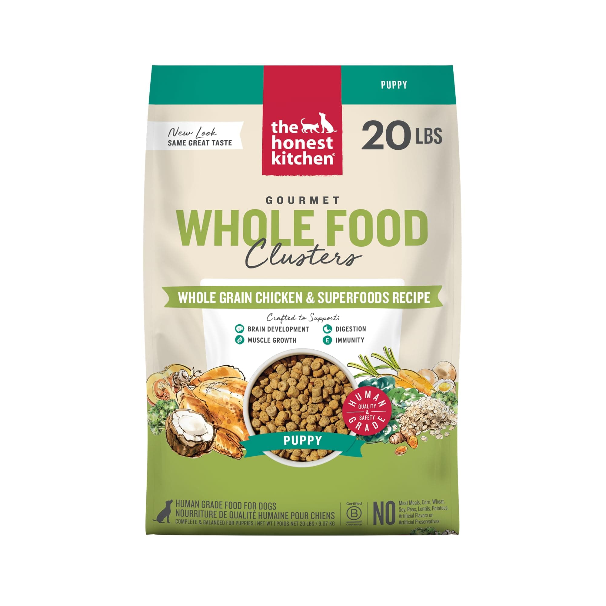 The Honest Kitchen Human Grade Whole Food Clusters Puppy Blend Dry Dog Food - Whole Grain Chicken & Oats, 20 Pound Bag