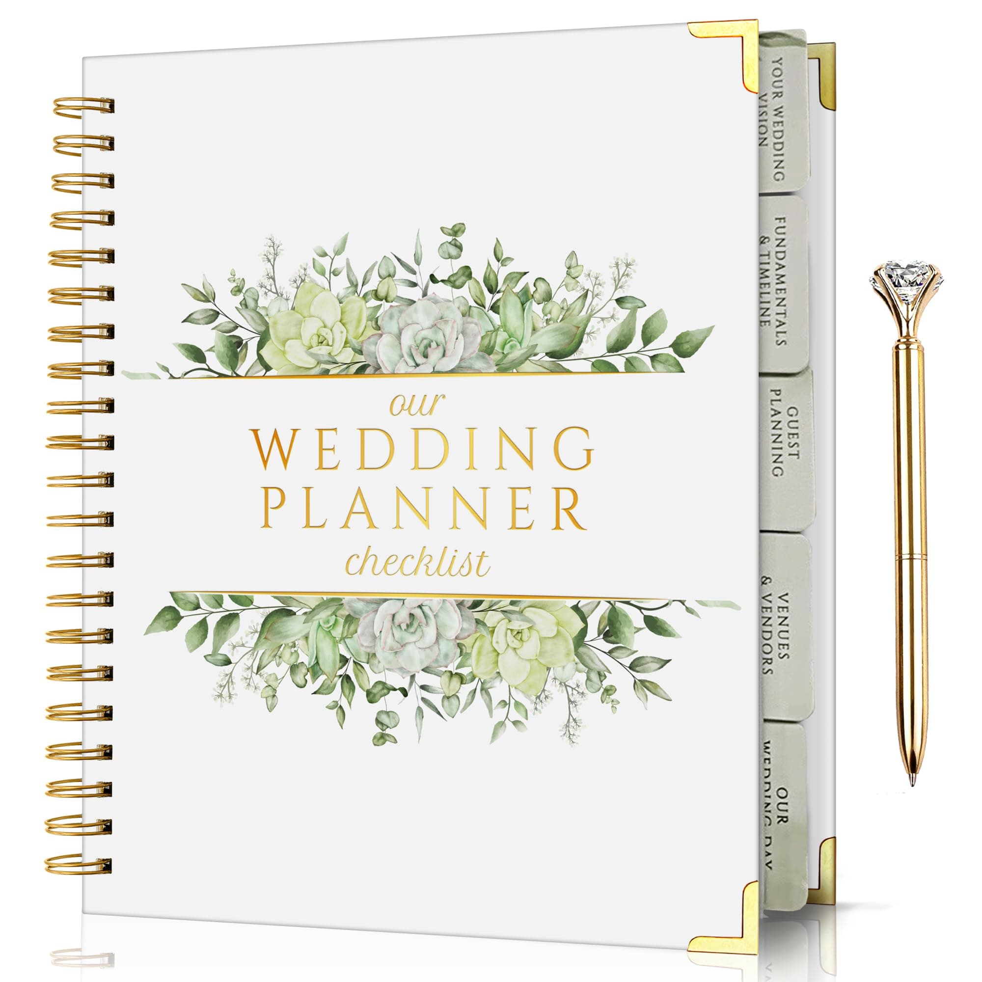 Beautiful Wedding Planner, Wedding Planning Book and Organizer accompanied Crystal Diamond Pen Wedding Planner Book and Organizer, Elegant & Quality Gift Wedding Planner Book, Wedding Binder