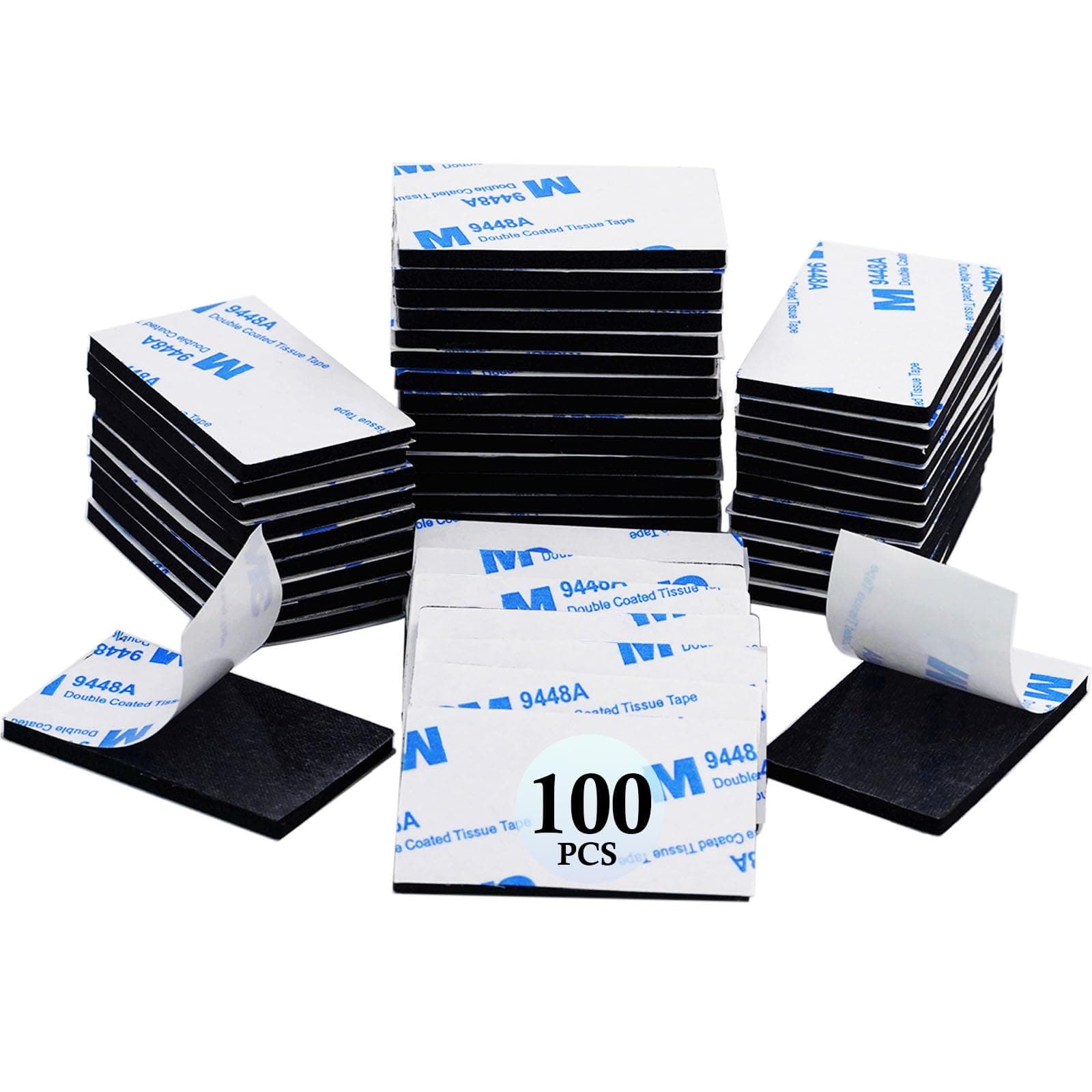 100 Pcs Double Sided Adhesive Pads,Heavy Duty Mounting Tape, 3mm Thickness Pre-Cut Foam Tape,Super-Sticky Black Strong Pads Rectangle Shape Waterproof for Walls Picture, Car, Home, Office