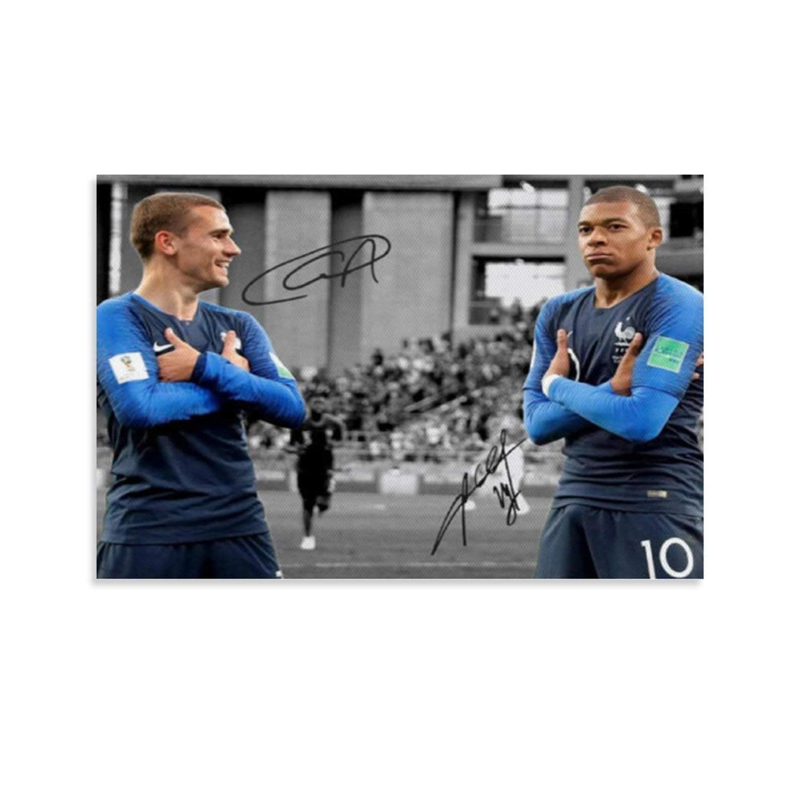 Antoine Griezmann Kylian Mbappe France World Cup Goal Celebration Signed Photo Autograph Reprint Poster Canvas Wall Art decorations for living room decor for bedroom aesthetic 20x30inch(50x75cm)