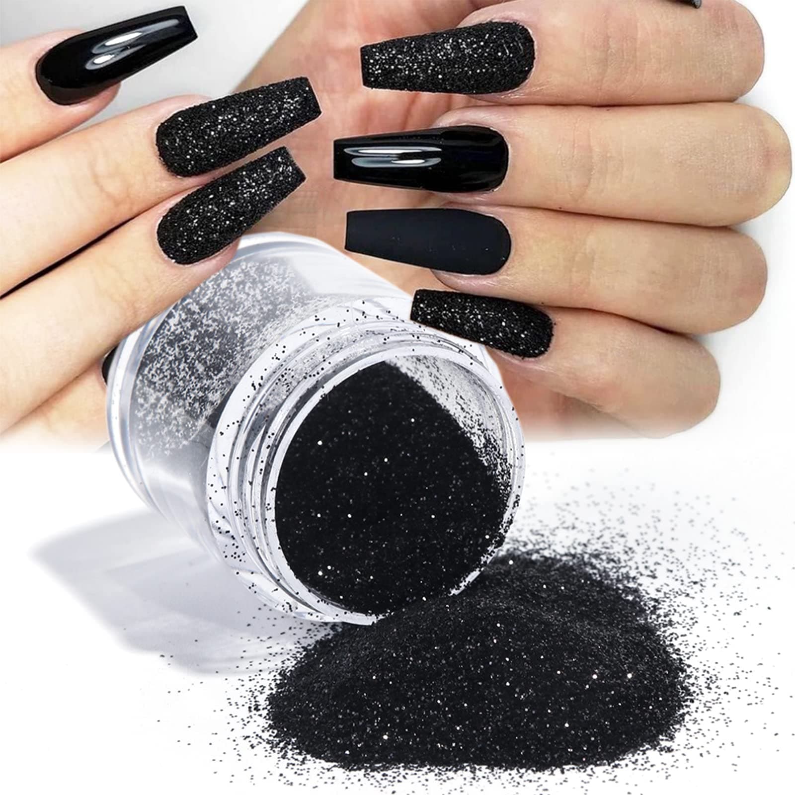 Black Shimmer Nail Glitter Powder Snow Sugar Design Shiny Fine Flakes Dip Powder for Nails Art Decorations Manicure Pigment Diamond Dust