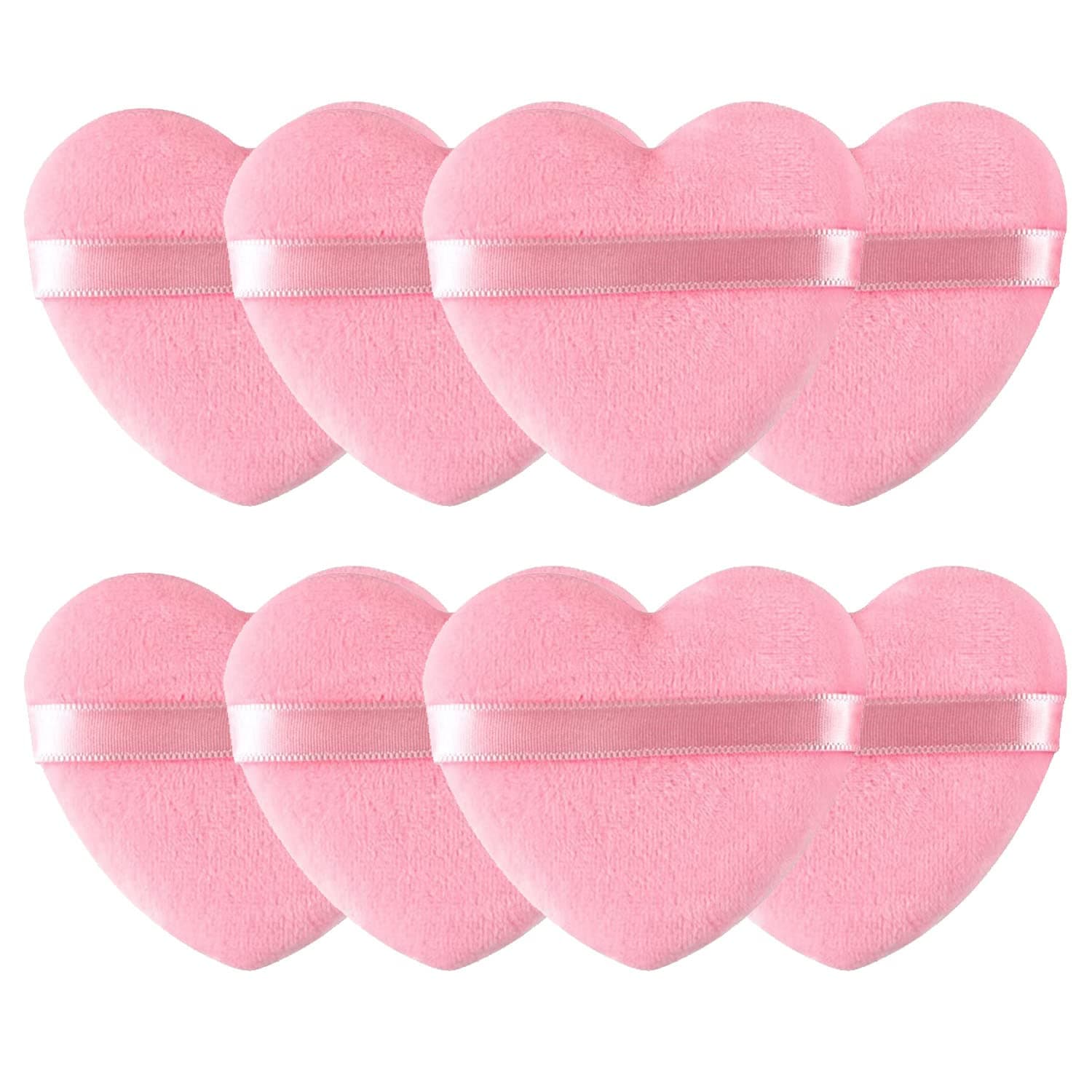 8 Pieces Heart Shape Powder Puffs Face Cosmetic Powder Puff Washable Reusable Soft Plush Powder Sponge Makeup Foundation Sponge for Face Body Loose Powder Wet Dry Makeup Tool, Pink