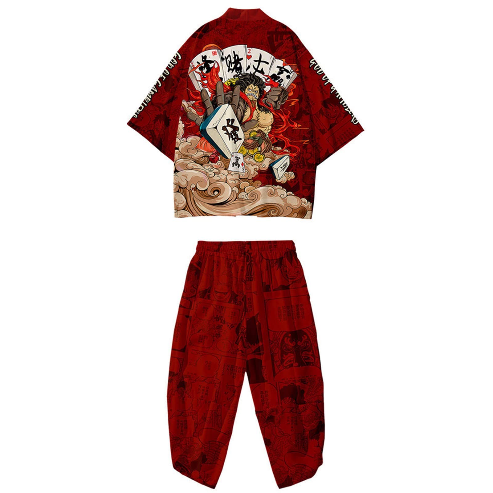 WYUKNWYUKN Traditional Kimono Set,Japanese Style Kimono Men Pajamas Suit,Long Sleeve Trousers Set Couple Home Service,C-6XL