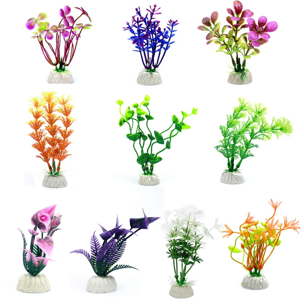 Transino 10 Pcs Aquarium Plants Fish Tank Decorations Artificial Aquatic Plants Realistic Plastic Aquarium Plants Accessories and Ornaments for Fish Tank (Purple/Green/Red/White/Pink)