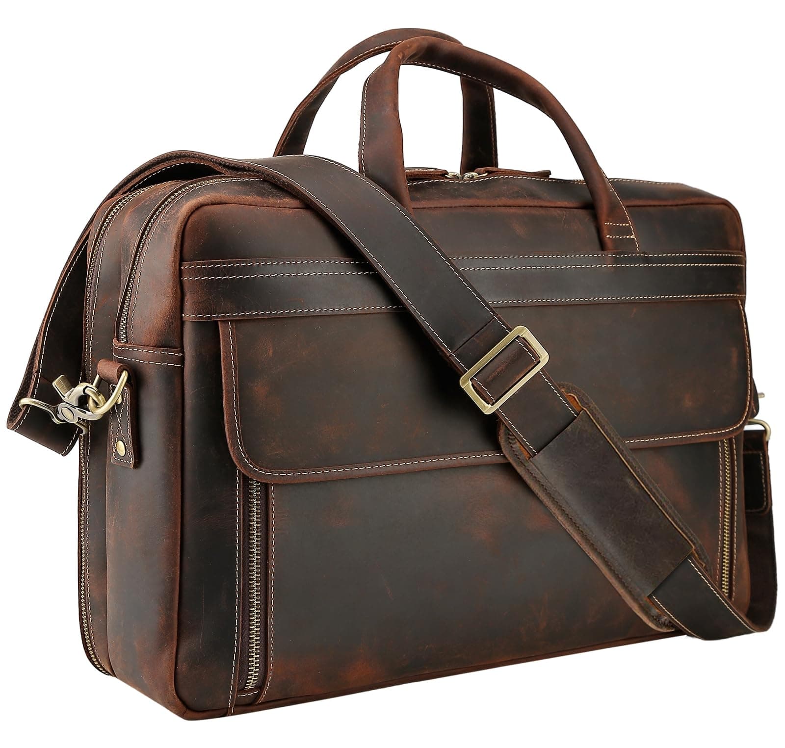 Leather Briefcase for Men 15.6", 17" Laptop Computer Case Business Travel Work Messenger Cross Body Shoulder Bag