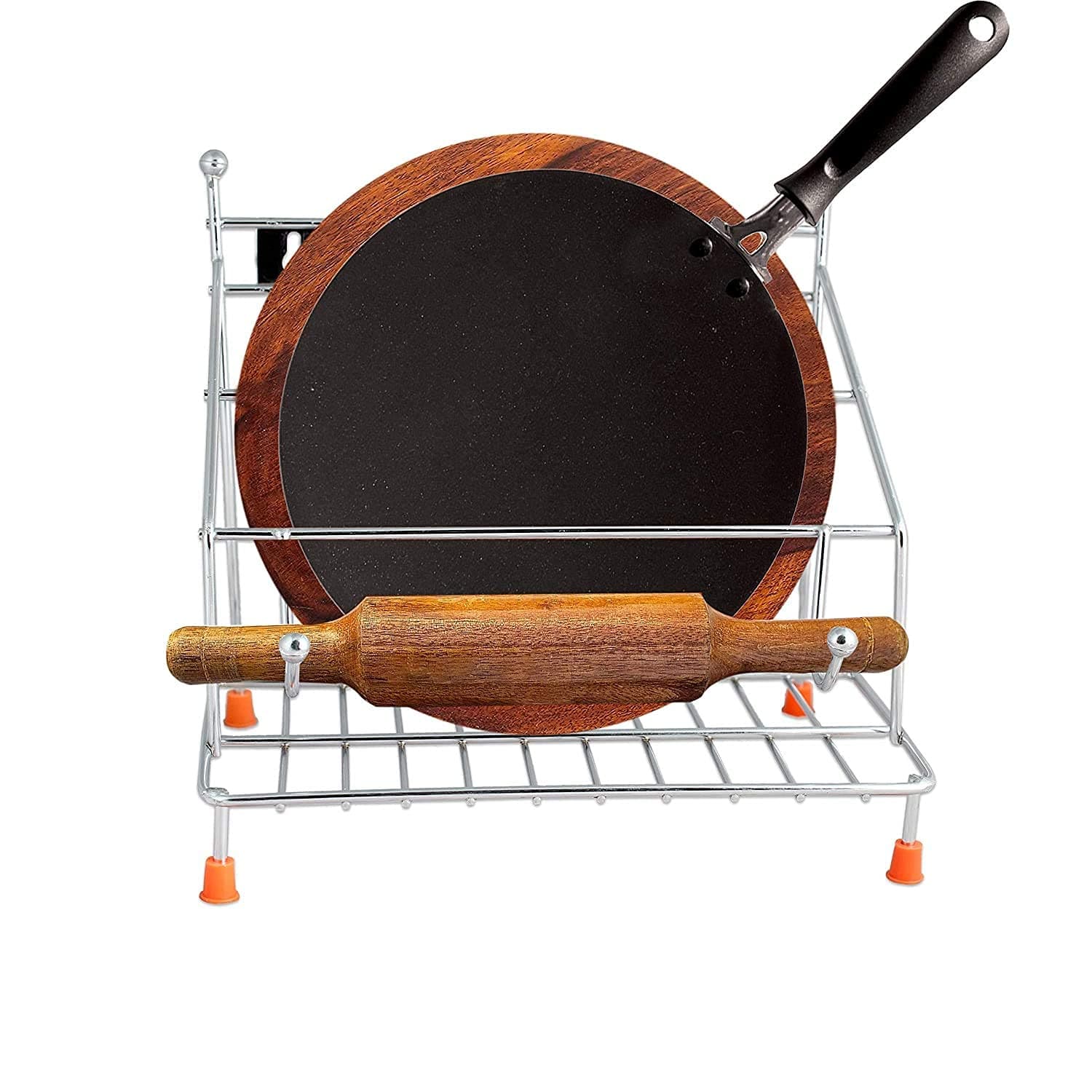 2-Tier Stainless Steel Countertop, Tiered Shelf Kitchen Rack And Organizer Spice Rack, Utensil Organizer, Cup Glass Holder With Chakla Stand Space-Saving Storage Solution