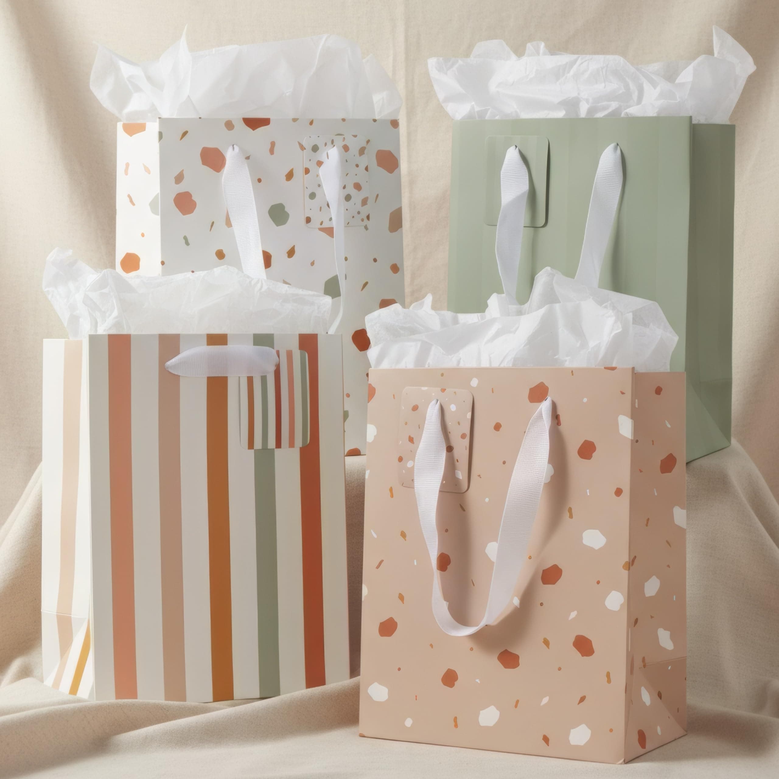 Beautiful Gift Bags Set of 4 - Medium Sized 9" Bags with Handles incl. Matching Tissue Paper, Cards & Small Stickers - Reusable & For Presents of Any Birthday, Weddings, Mothers Day & Other Occasion