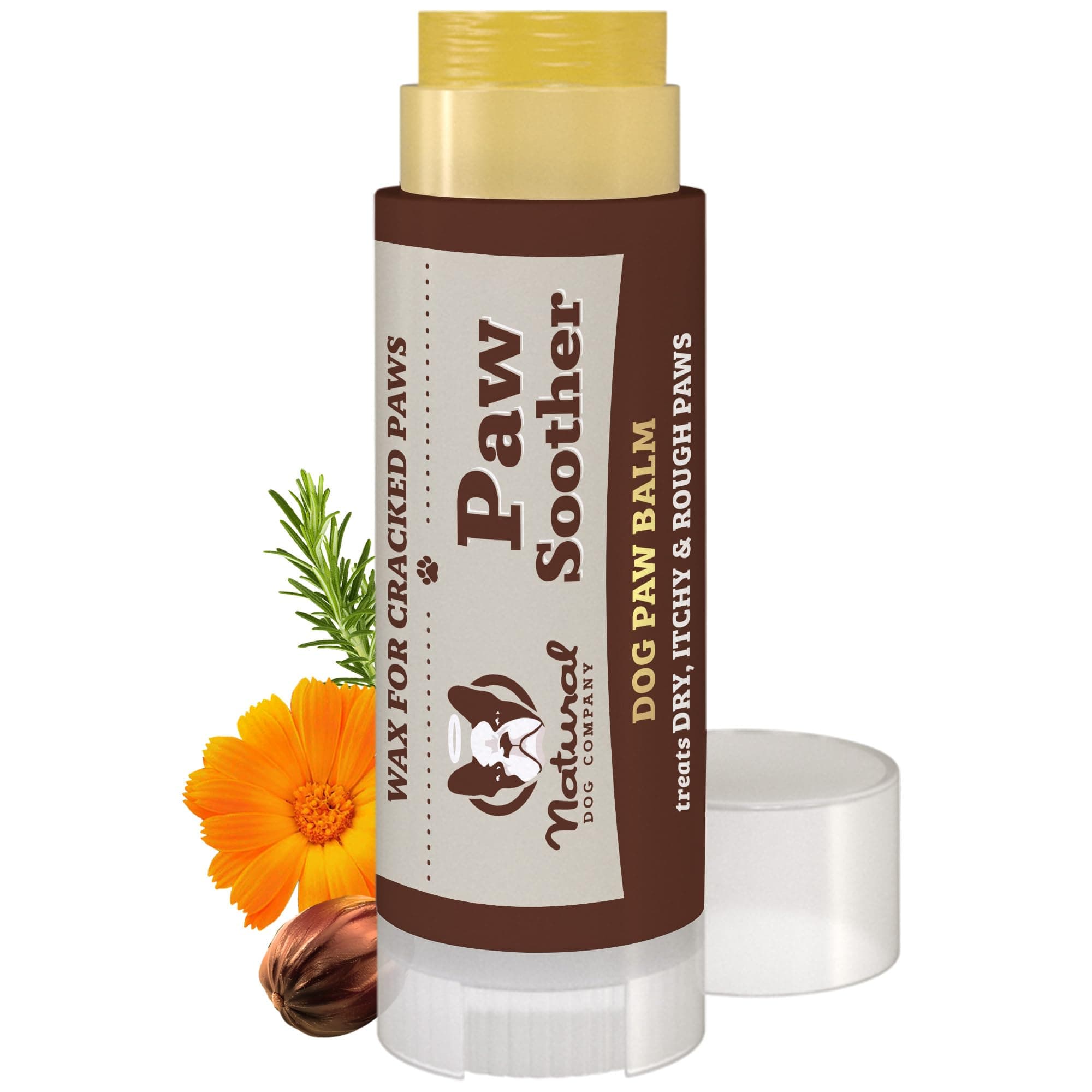 Natural Dog Company Paw Soother Balm & Wax - Dog Paw Balm & Moisturizer for Dry, Cracked Paw Pads, Helps Moisturize & Condition Winter-Worn Paws, Coconut Oil & Calendula, Daily Paw Care, 0.15 oz Stick