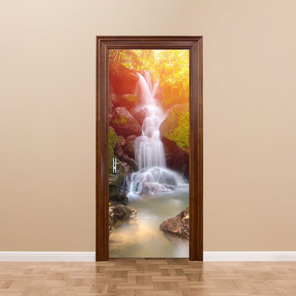 Fulanky 3D Forest Falls Landscape Door Stickers Self Adhesive