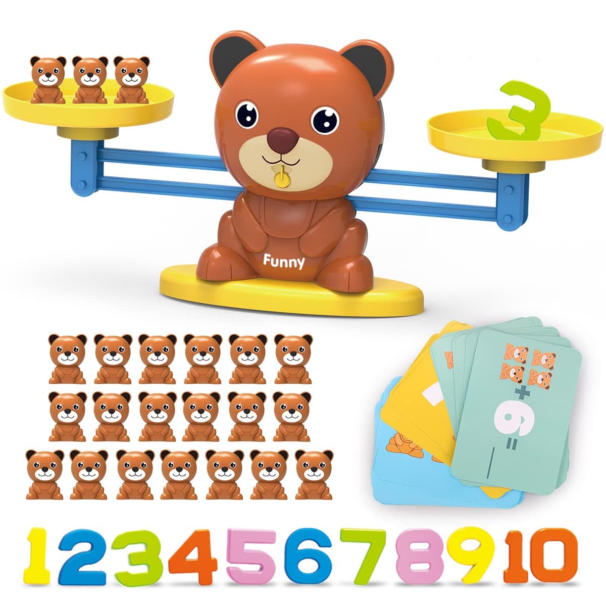 REMOKING 83PCS Balance Math Game for Kids, Montessori Counting Numbers Toy with Bears & Cards, Early Learning Educational Gift for Preschool Ages 3–6