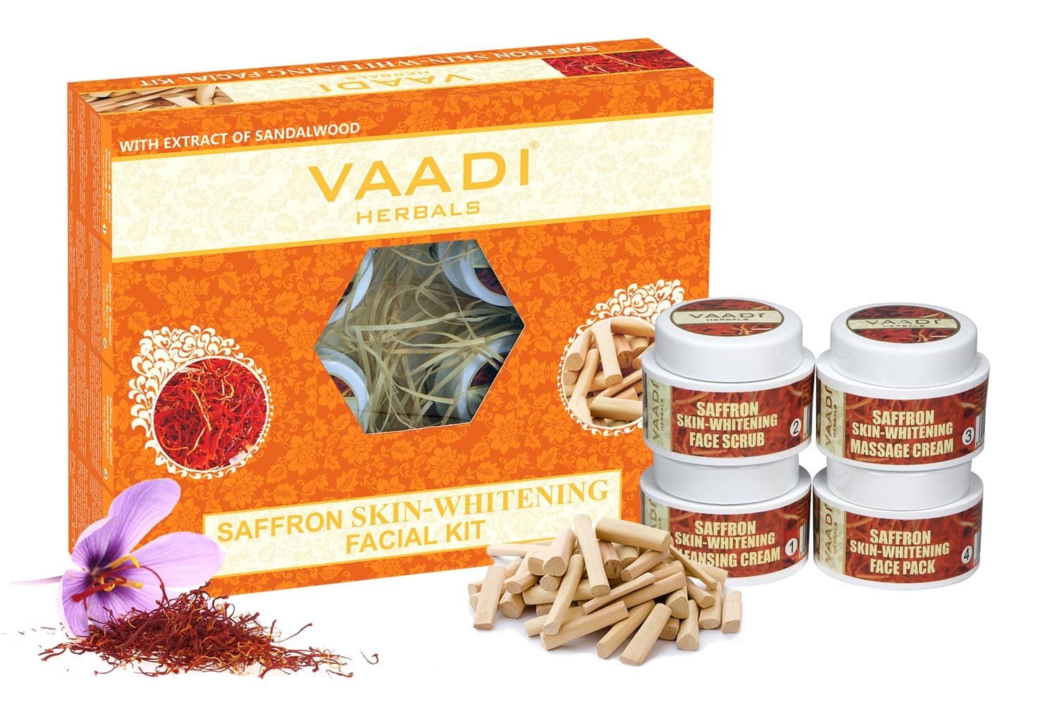 Vaadi Herbals Facial Kit - Saffron-sandal Facial Kit with Sandalwood Oil, Lemongrass, Orange Peel & Shea Butter ★ ALL Natural ★ Suitable for All Skin Types Unisex - ★ 70 Grams