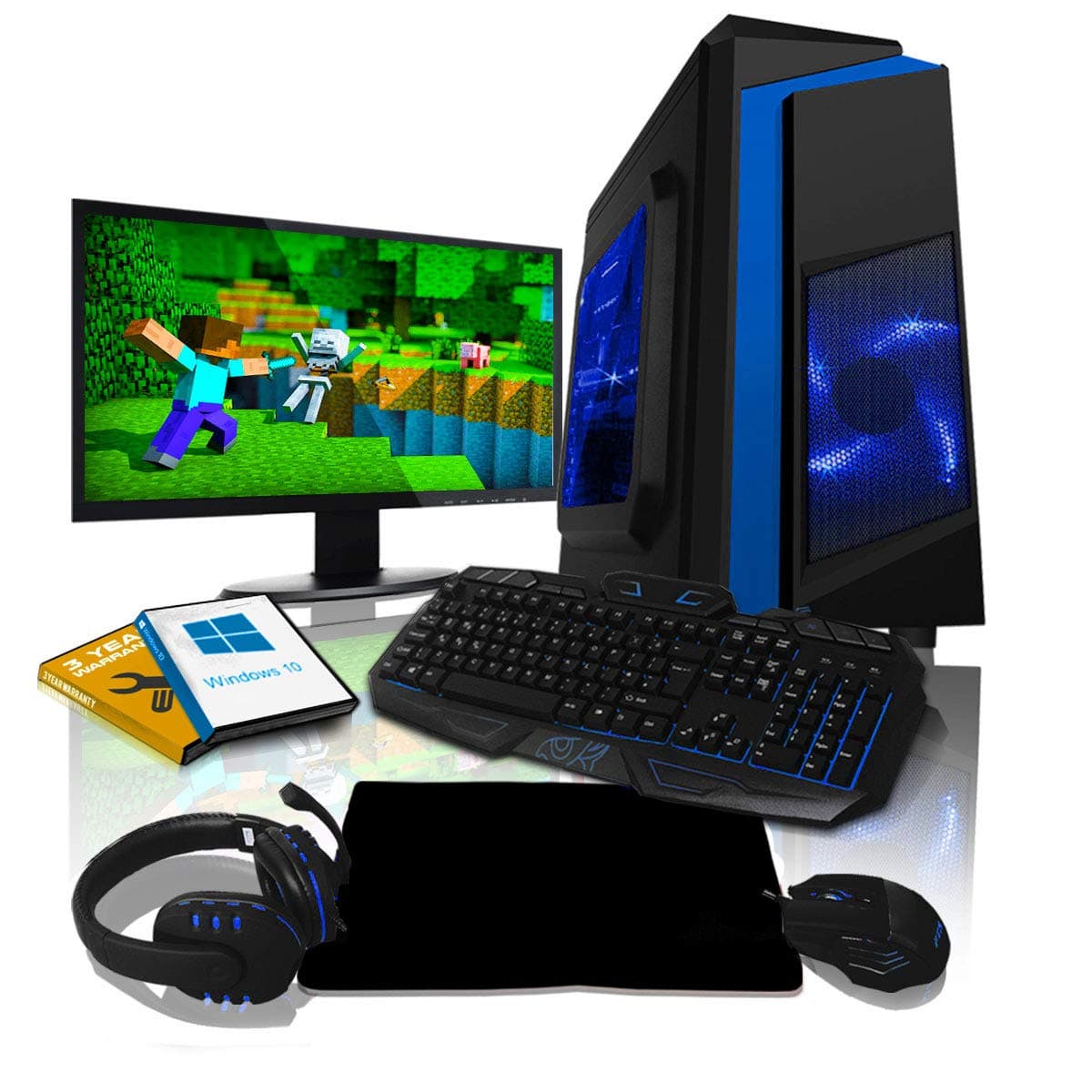 ADMI GAMING PC PACKAGE: 24 Inch 1080p Monitor, Keyboard, Mouse and Gaming Headset - Intel G6400 4.0Ghz Graphics, 1TB HDD, 16GB DDR4, 300Mbps Wifi, Windows 10