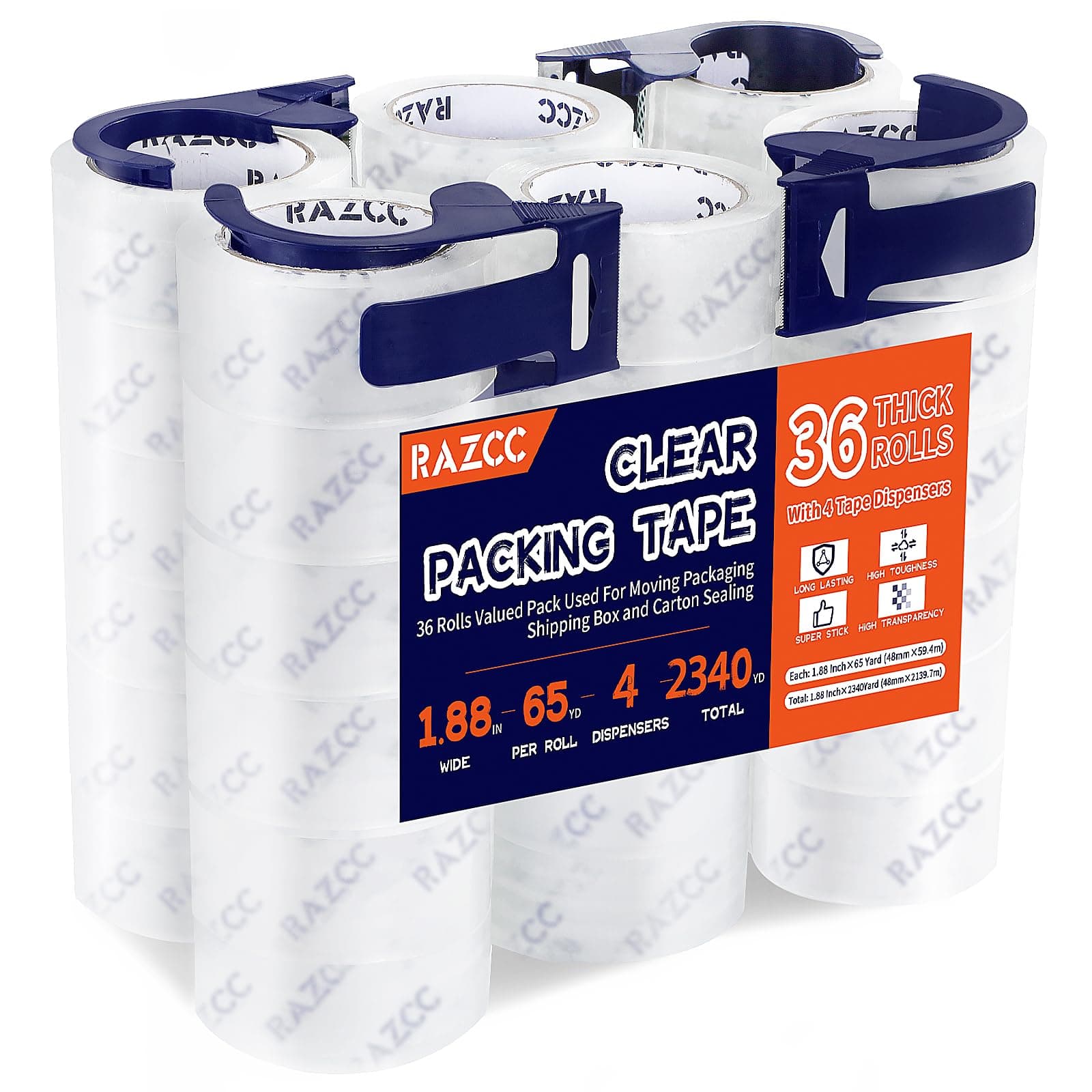 Sponsored Ad - Packing Tape, 36 Rolls Clear Heavy Duty Packaging Tape with Dispensers for Packing Shipping Moving Mailing, Thicker Sealing Tape - 1.88" x 65 Yard Per Roll, 2340 Total Yards