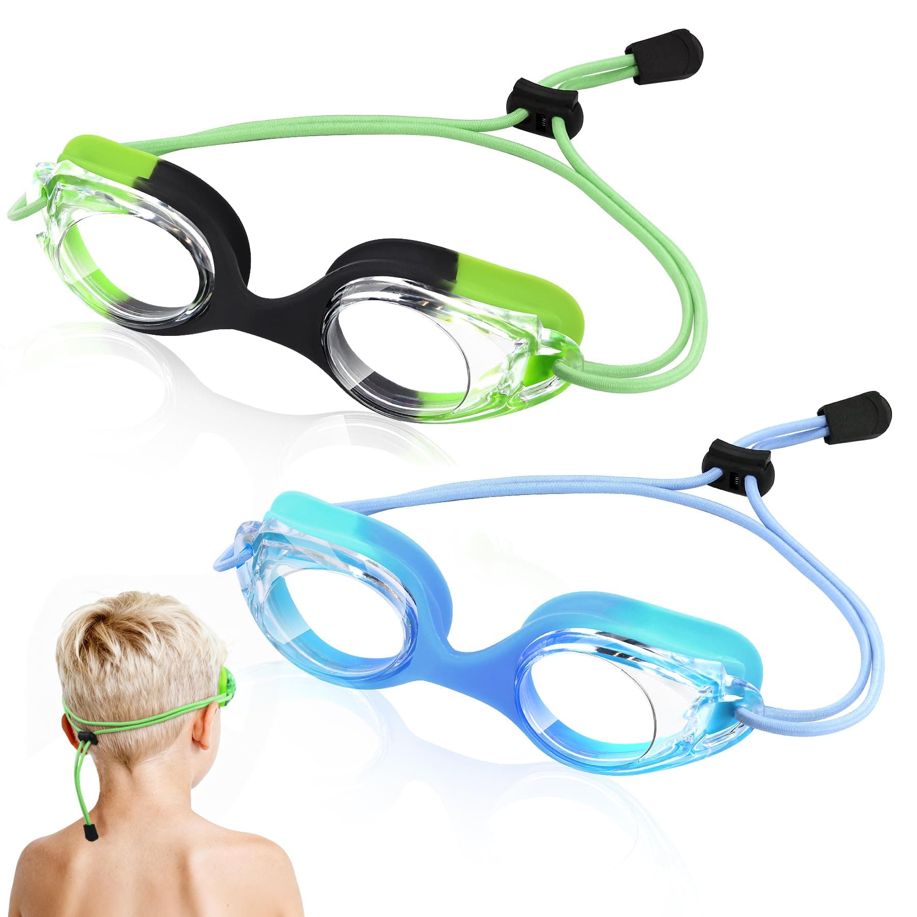 Kids Swim Goggles with Bungee Strap No Leaking Anti Fog Toddler Goggles with Quick Adjust Ages 3-14