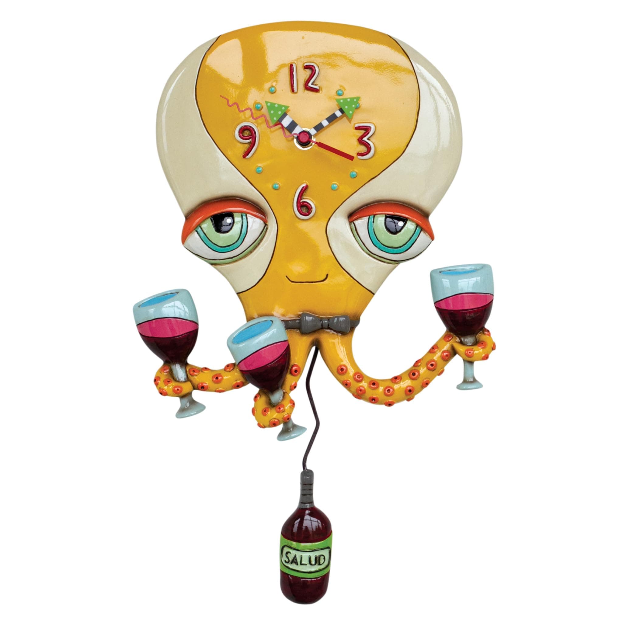 Happy Hour Octopus Hand Painted Pendulum Wall Clock