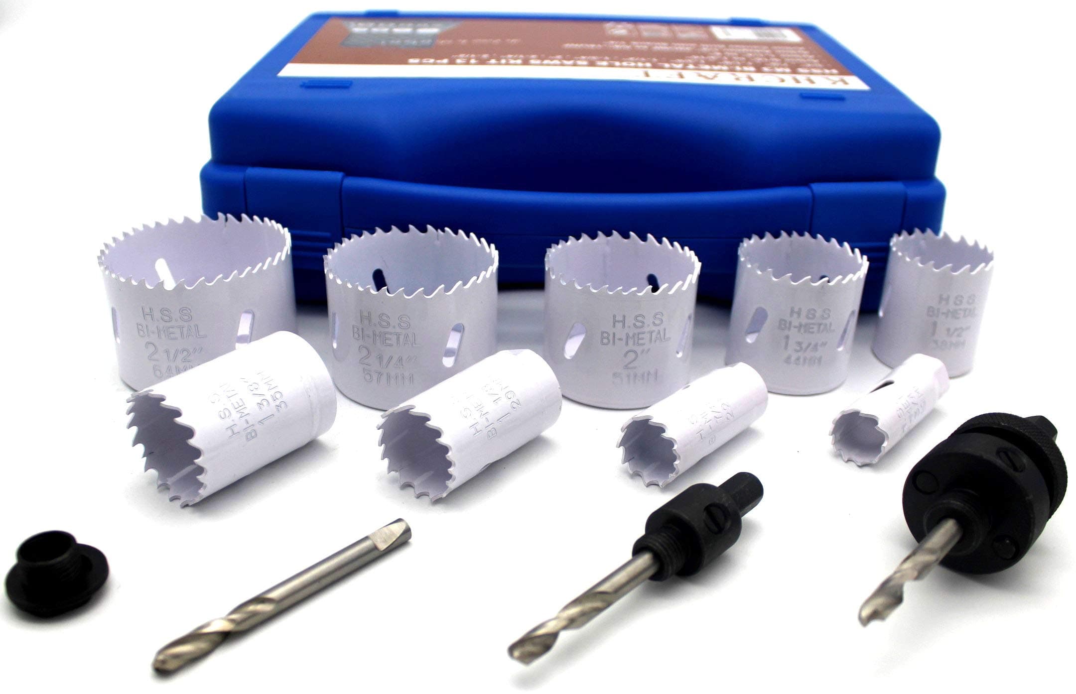 Bi-Metal Hole Saw Kit High Speed Steel M42 with Cobalt 8% for Metal and Wood 13-Piece General Purpose 3/4" to 2-1/2" in Quality Carrying Case
