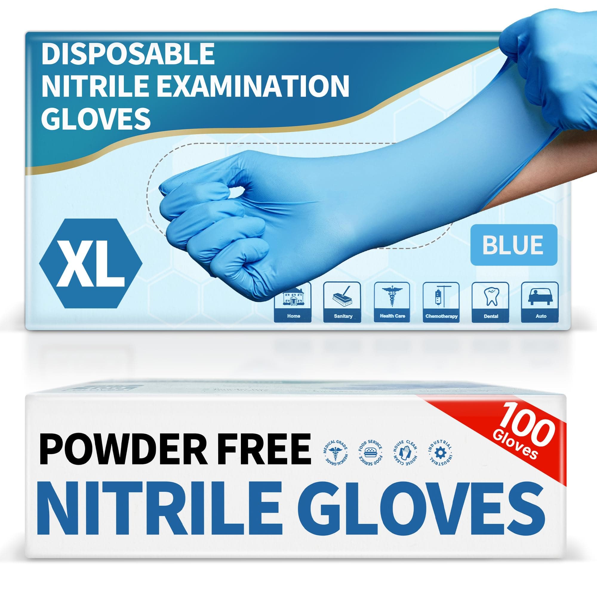 Medguy Medical Blue Nitrile Disposable Exam Gloves, 4.5 Mil 100 Pcs Powder-Free Latex-Free Food-Safe for Lab Cooking Cleaning