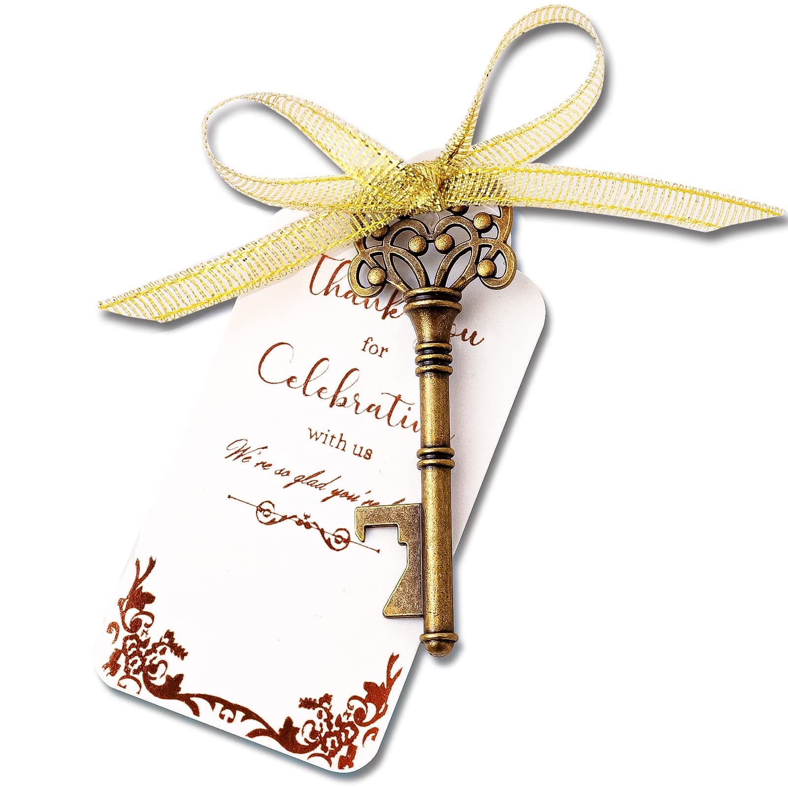 72 PCS Vintage Skeleton Key Bottle Opener Wedding Favor with Tag, Engagement Wedding Favors for Guests,Bridal Shower Favors, Rustic Party Favors Bulk, Housewarming, with Escort Tag Card(Antique Gold)