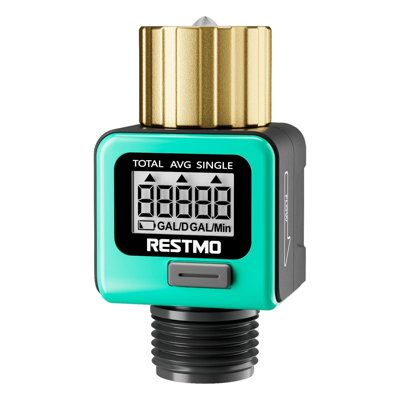RESTMO Water Flow Meter, Digital Control | 4 Measure Modes | Display Gallon/Liter Usage and Flow Rate | Ideal to Track Outdoor Garden Hose Watering and RV Water Tank Filling