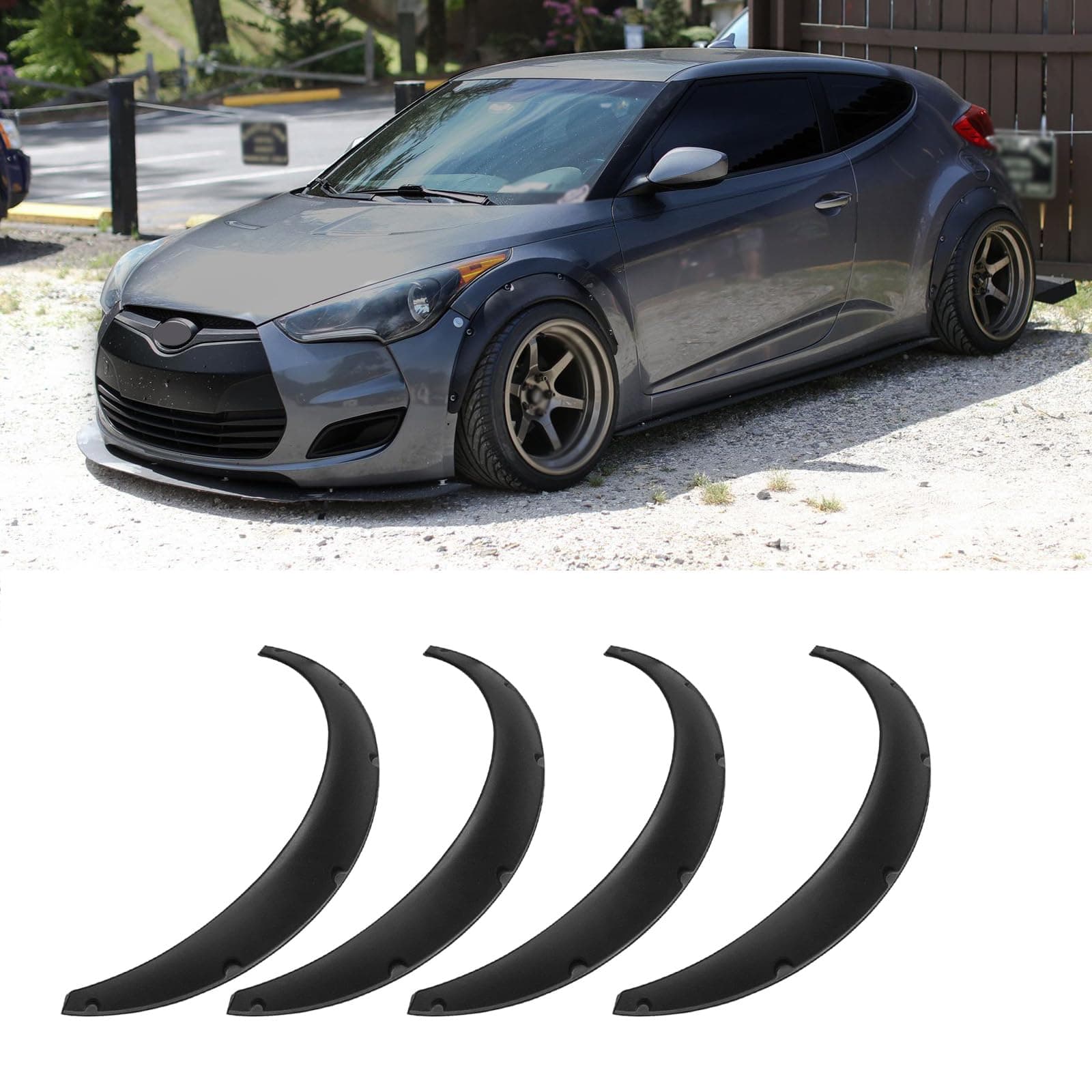 Universal Fender Flares 4PCS,Car Fender Body Kit,Wheel Arches Fender Flares Flexible PP,Fits for Honda Civic,Corvette Universal Wheels Arches Edge Trim Protector(89cm-Black)