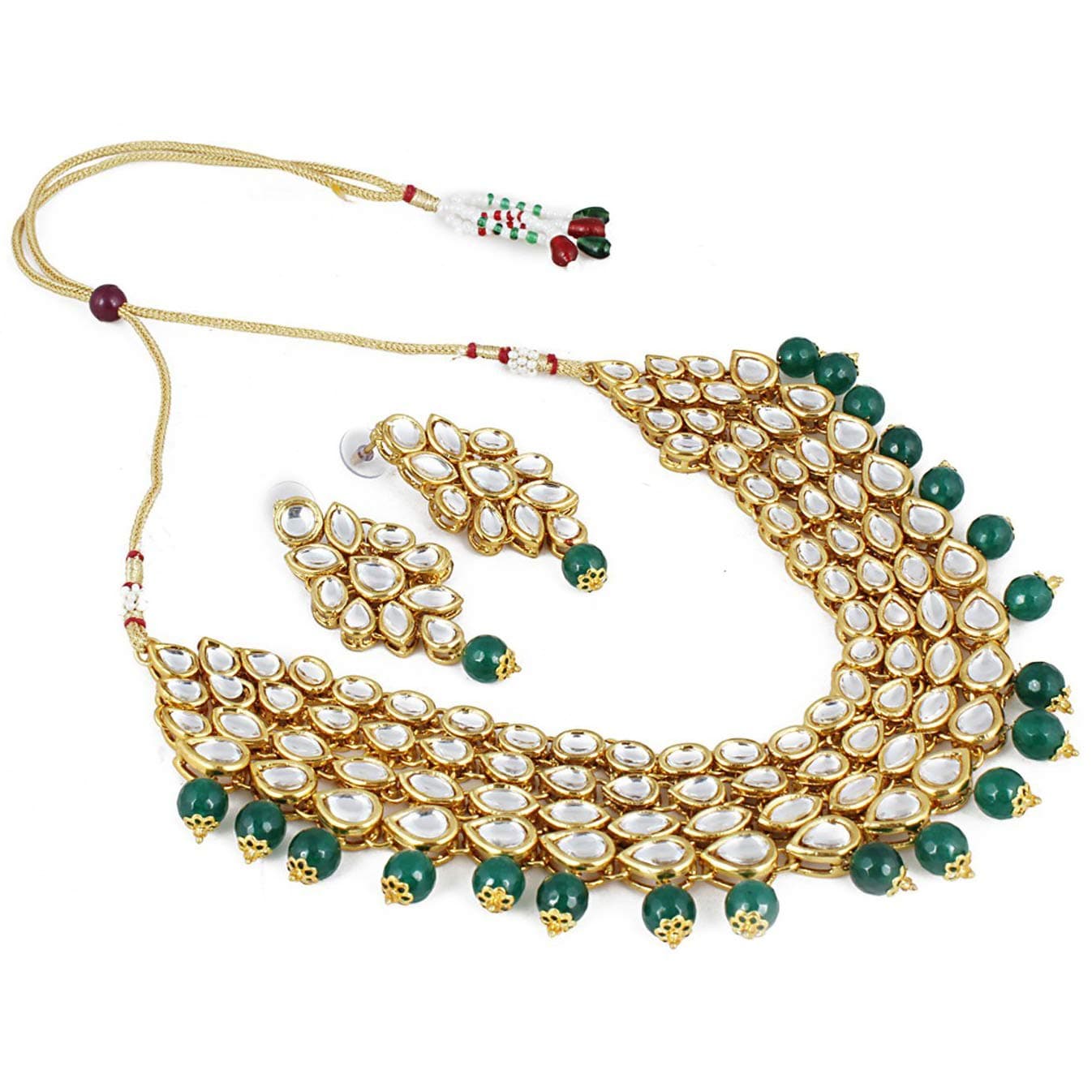 Shining Diva Fashion Green Kundan Stylish Necklace Set for Women Wedding Traditional Jewellery Set with Earrings for Women and Girls (9837s), One, Non Precious Metal, Cubic Zirconia