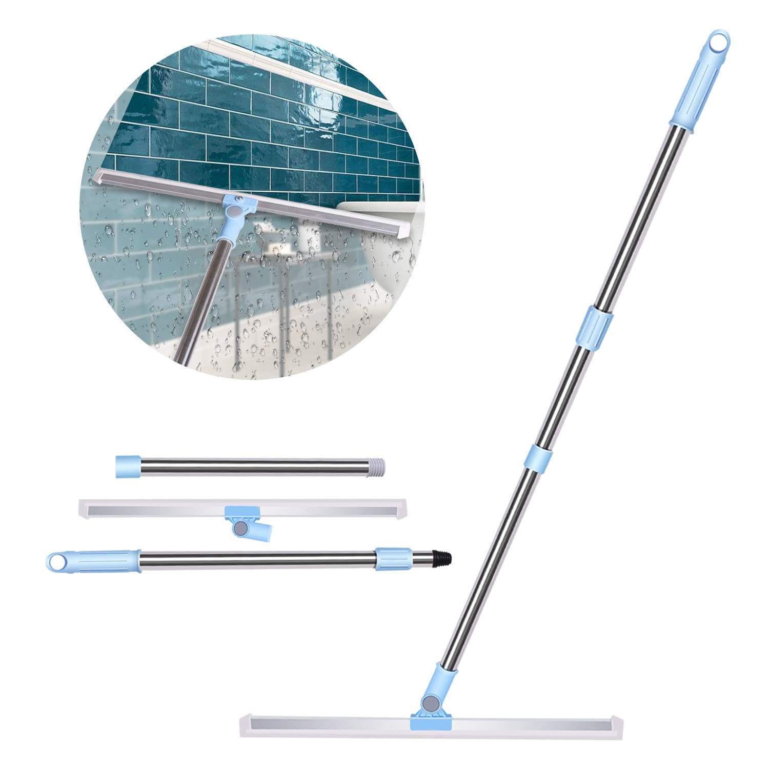 Wet Room Floor Squeegee, Adjustable Water Squeegee 50cm Silicone Rubber Blade with Long Handle Heavy Duty Shower Mop Perfect for Floors, Windows, Garage Drying (130cm)