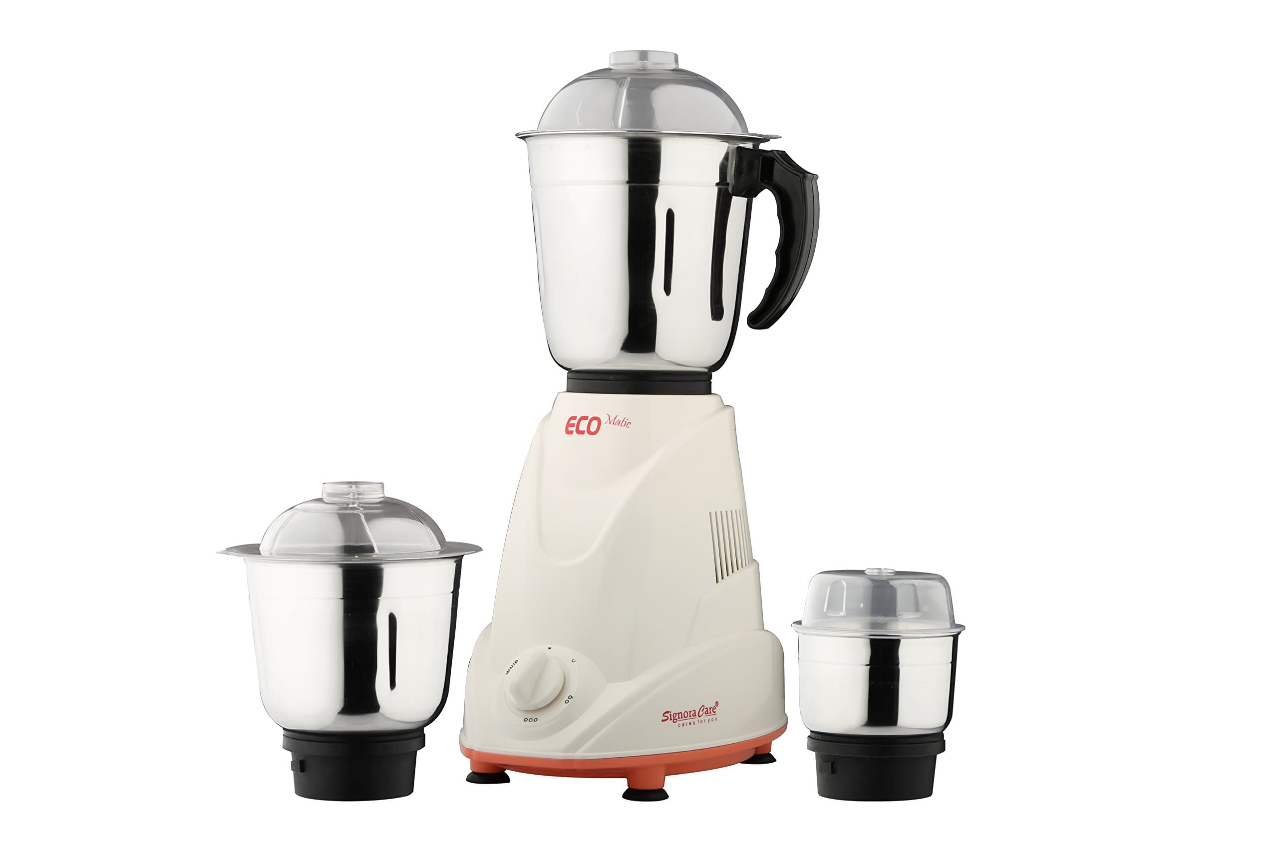 Signora Care Stainless Steel and Plastic Eco Matic 550-Watt Mixer Grinder with 3 Jars, Standard, Cream