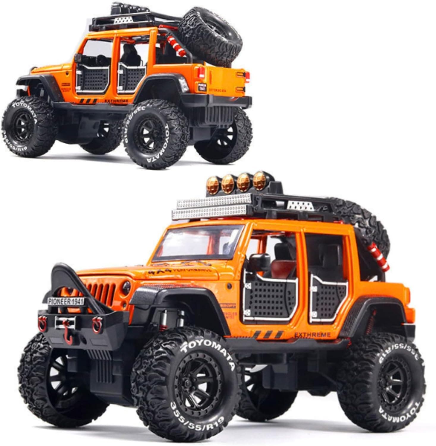Nerfle Die Cast Jeep Wrangler Rubicon Model Toy Car - 1:24 Alloy Metal Diecast Model with Light & Music, Pull Back Function, Perfect for Kids, Boys, Collectors, and Gifts (Random Color)