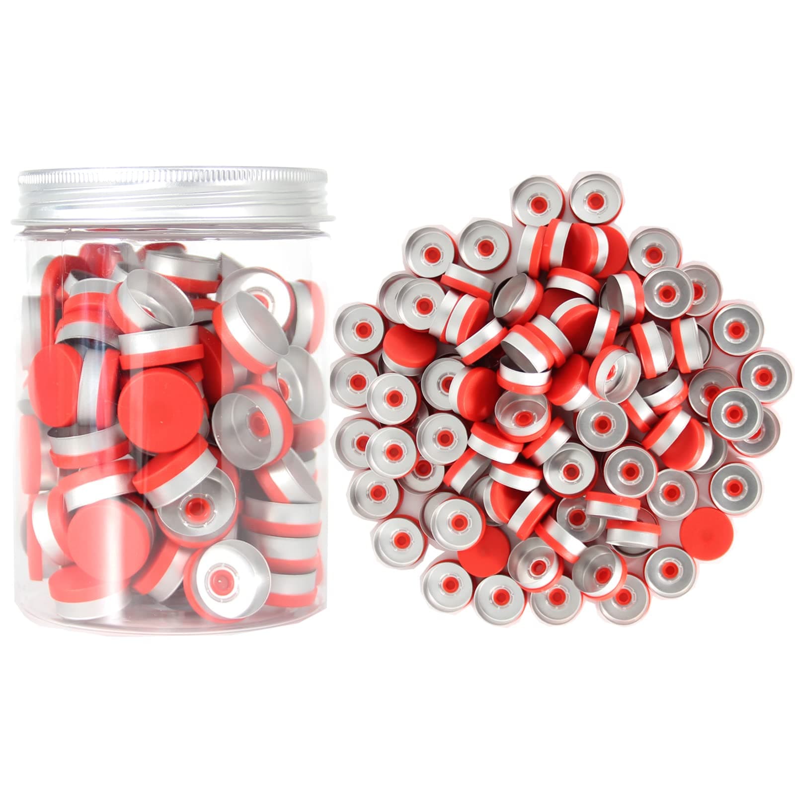 Chudeng 20mm Red Flip Top Caps-100 Pcs Aluminum-Plastic Red Caps for Glass Vial