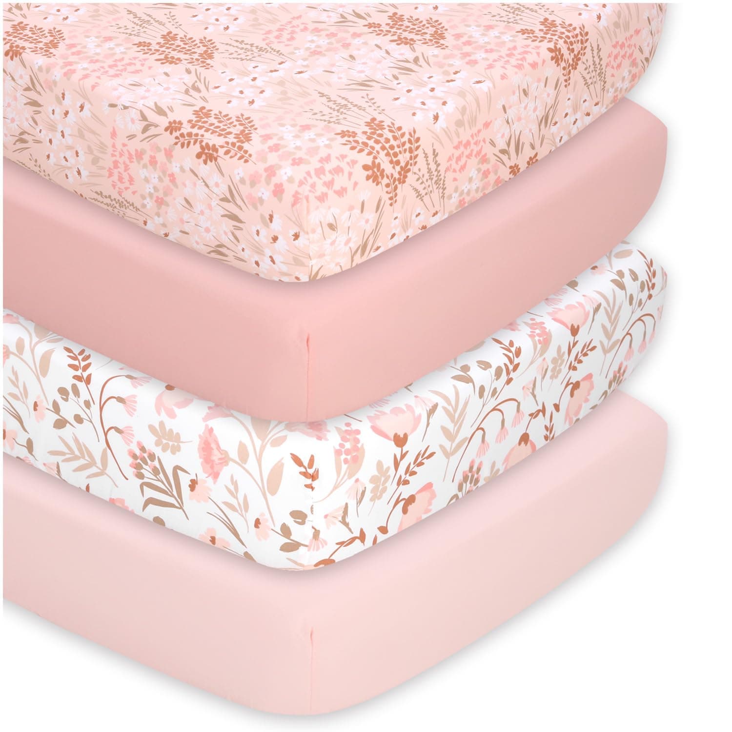 4-Pack Fitted Crib Sheet Set - Super Soft & Breathable Baby Girl Crib Sheets, Nursery Decor, Fit for Standard Mattress Cover- Whimsical Floral