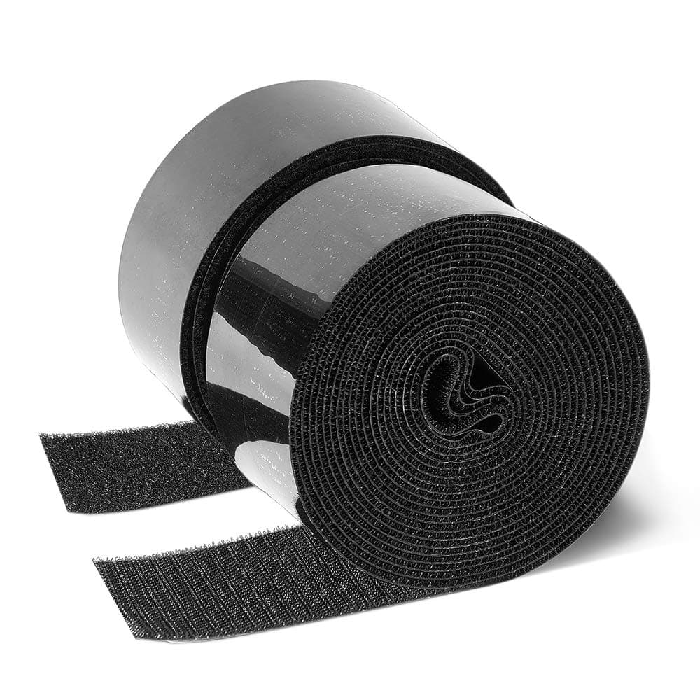 2 Inch Adhesive Black Hook and Loop Tape - 5 Yards, Heavy Duty Strips/Industrial Strength Sticky Fastener