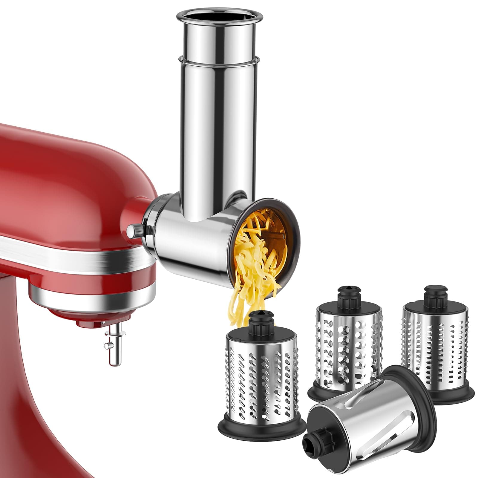 InnoMoon Stainless Steel Slicer Shredder Attachment for KitchenAid Stand Mixer, Cheese Grater Attachment for Kitchenaid, Salad Maker, Grinding Powder, Dishwasher Safe with 4 Blades