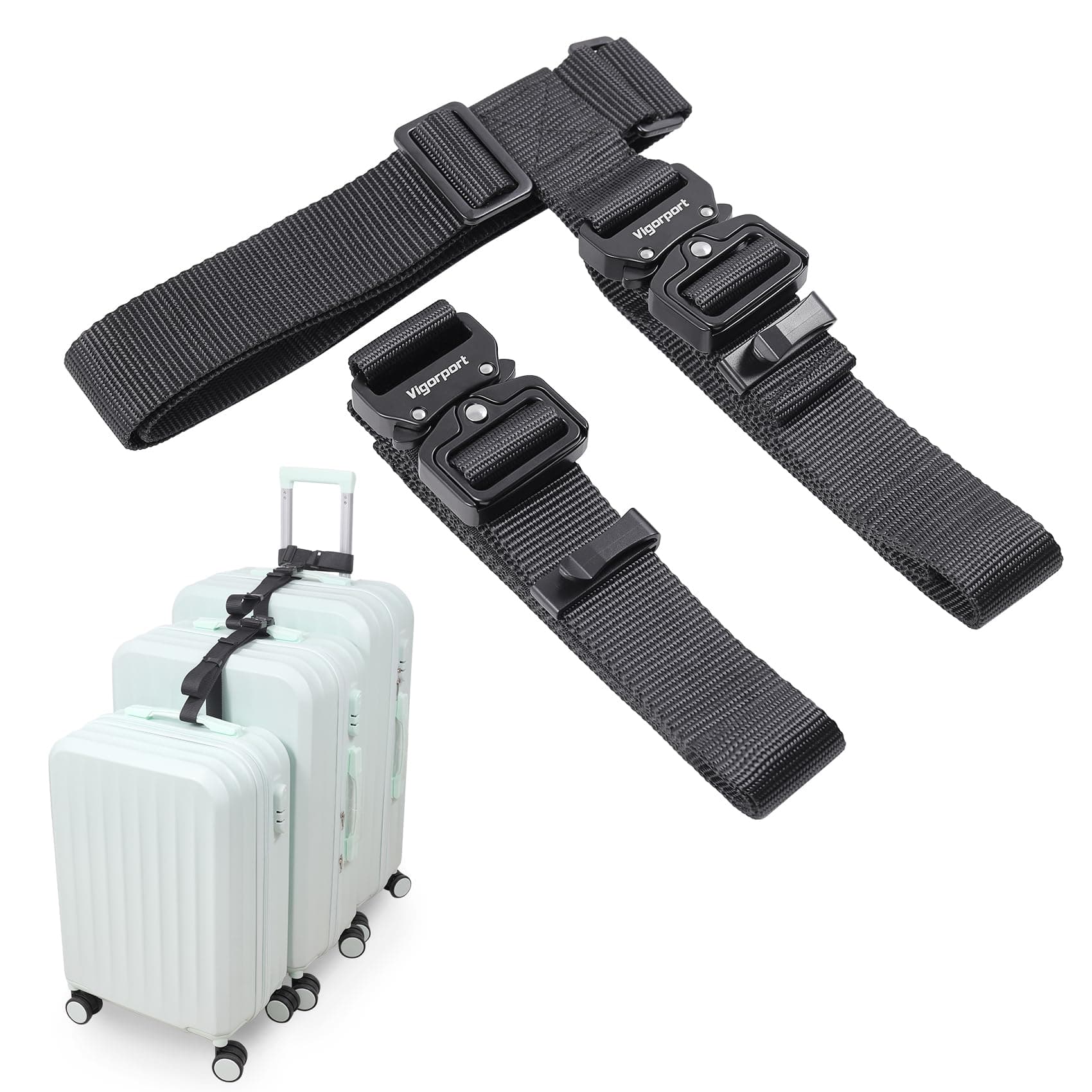 Vigorport Luggage Straps, Straps for Suitcase, Add A Bag Adjustable Attachment Accessories for Connect Your 3 Luggage Together(1.25'' Width M Size)