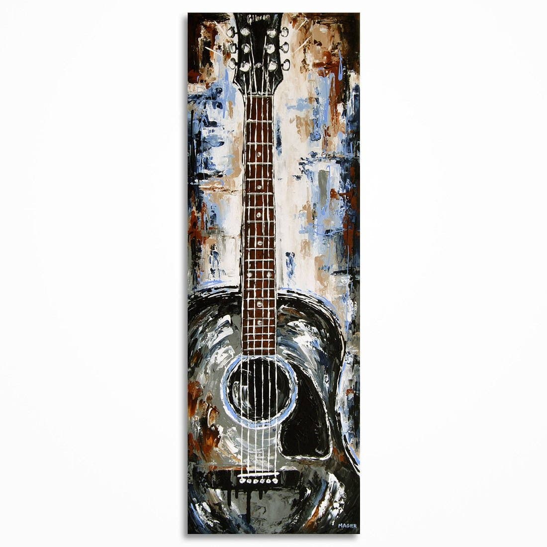 Guitar painting, Guitar art, Gift for a musician, Acoustic guitar wall art, Music Art, Original palette knife music painting on canvas by Magda Magier