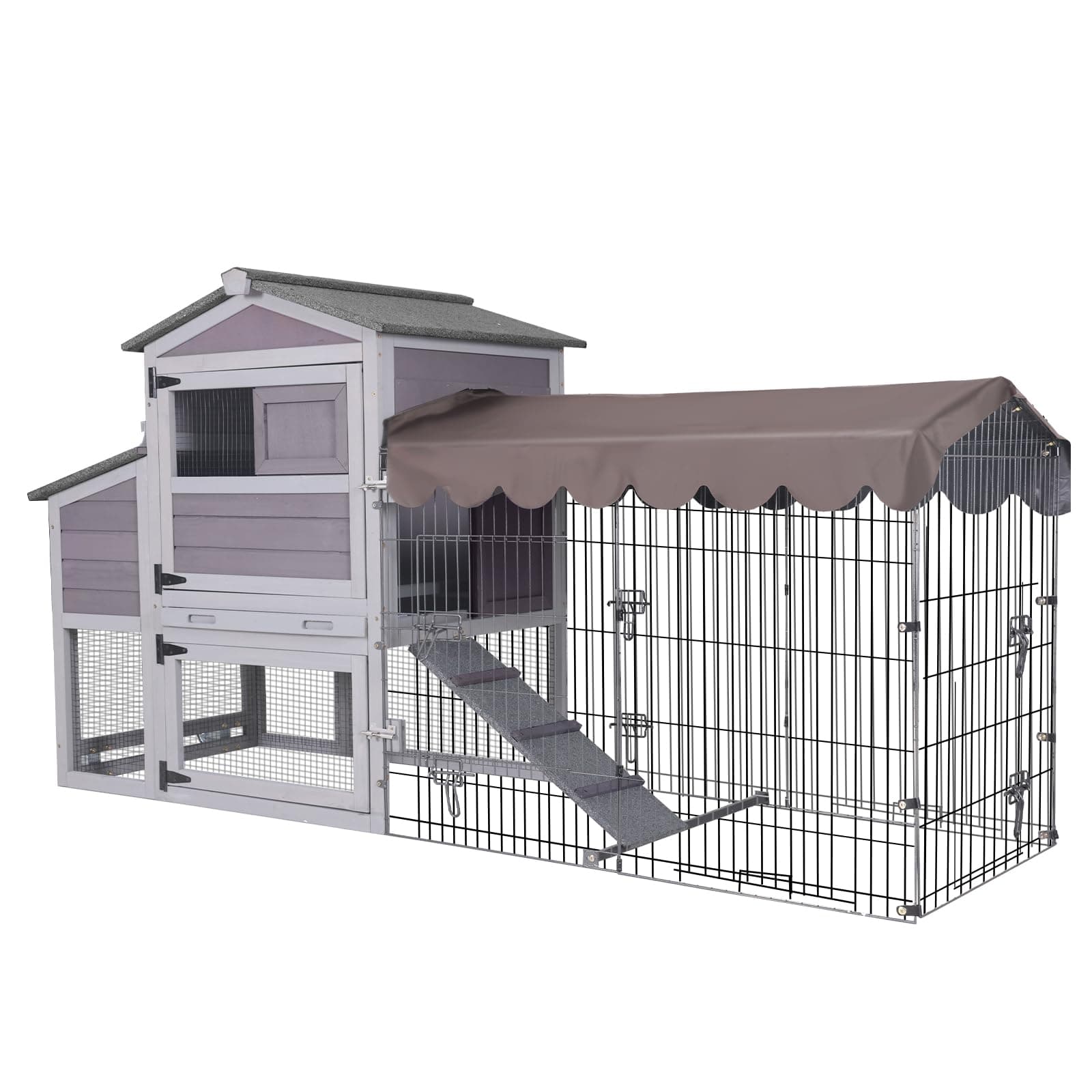 Aivituvin Chicken Coop Mobile Hen House with Metal Run Outdoor Rabbit Hutch Wooden Chicken Tractor with Wheels 82"