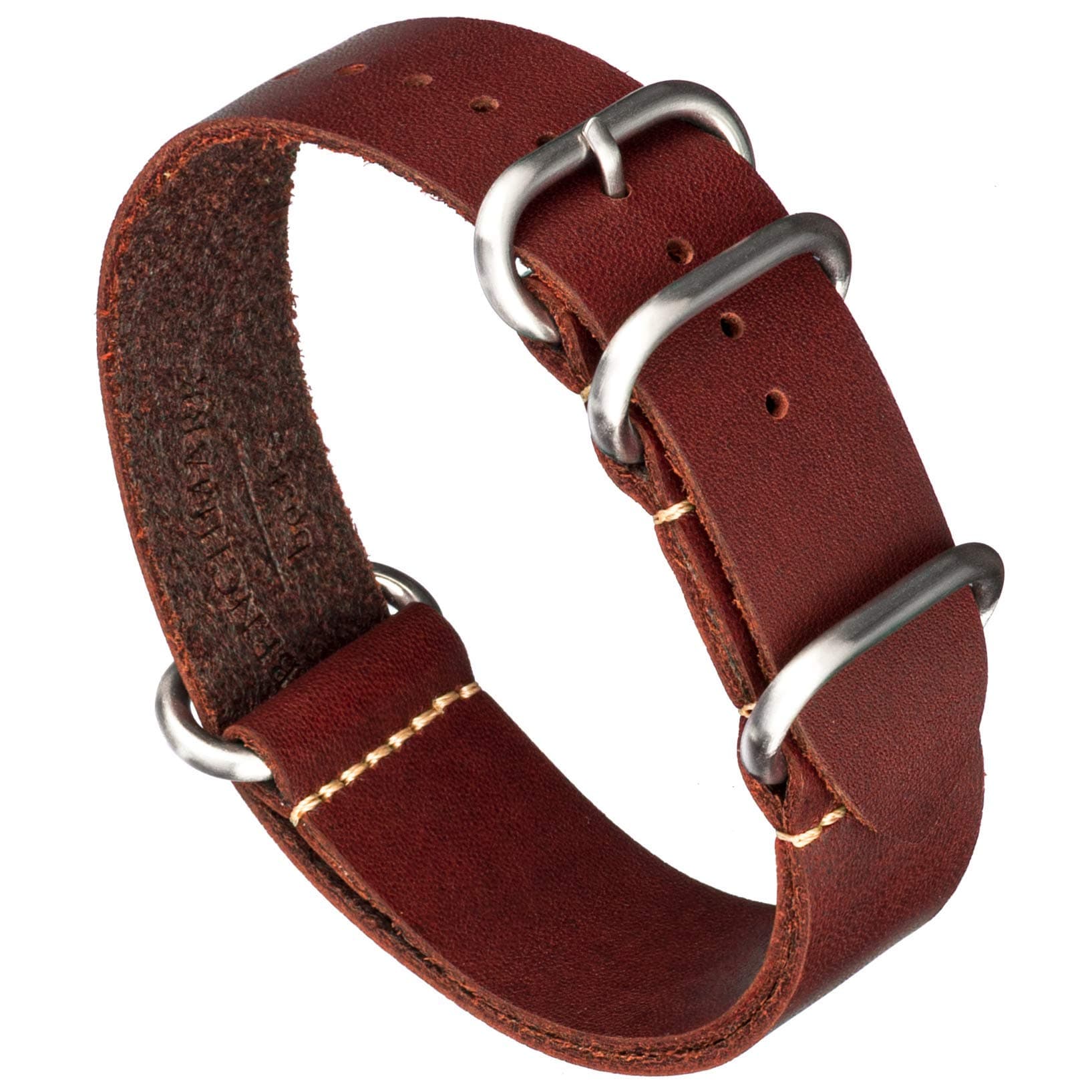 Leather Watch Band - Zulu Crazy Horse Oiled Leather One-Piece Military Watch Strap - Choice of Color & Width - 18mm, 20mm, 22mm or 24mm