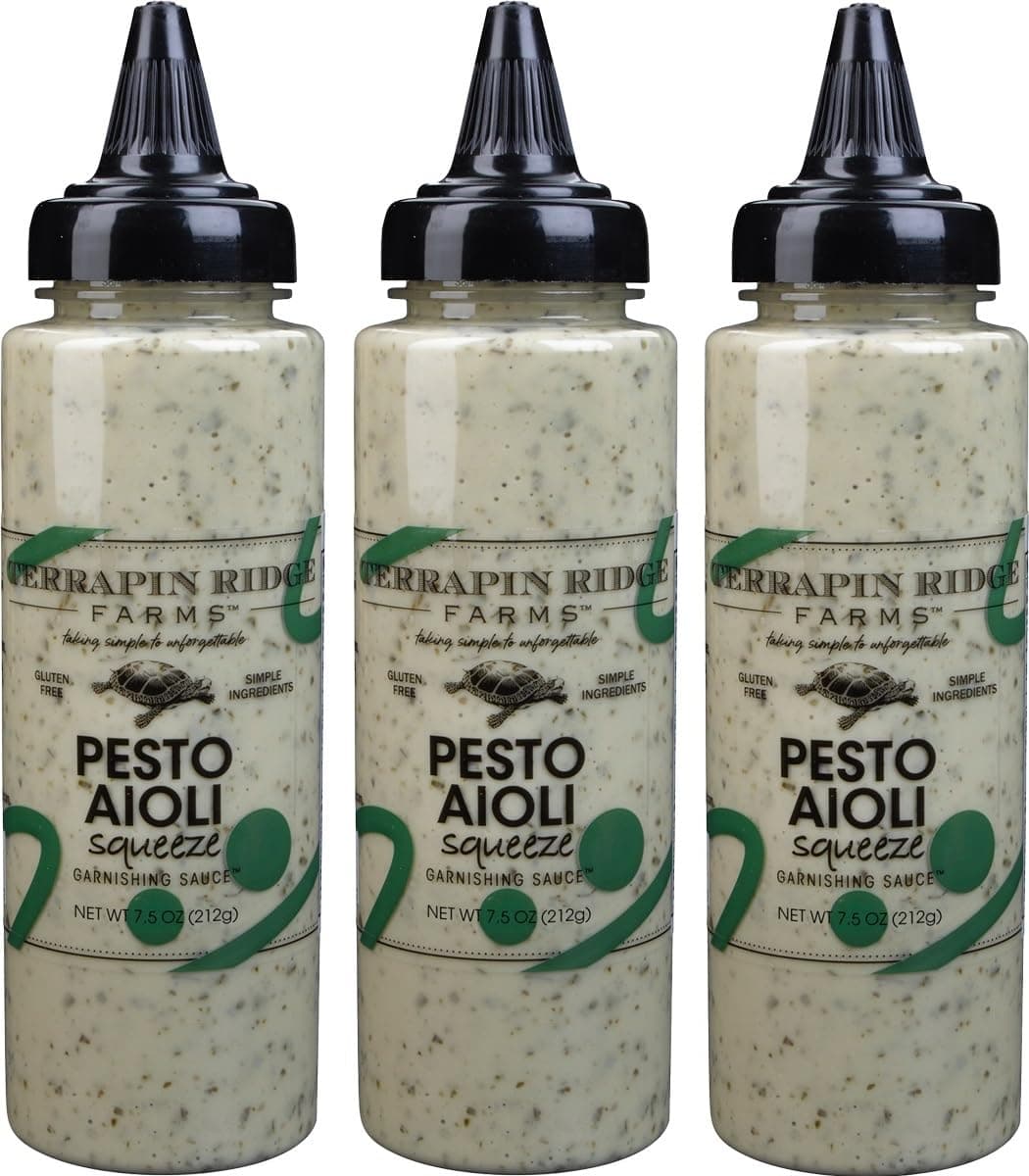 Terrapin Ridge Farms Pesto Aioli Garnishing Sauce – Gluten-Free, Keto-Friendly, Low Carb, Low Sugar- 7.5 Ounce Squeeze Bottle (Pack of 3)