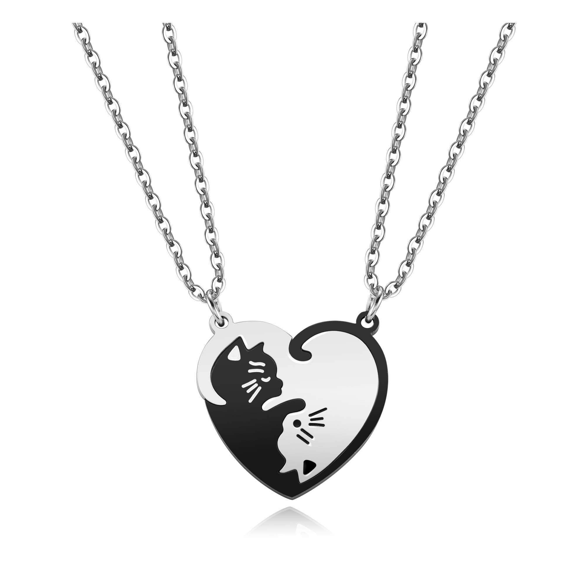 Stainless Steel Yin Yang Chain Friendship Chain Couple Chain Taichi Fengshui Black White Puzzle Pendant Necklace