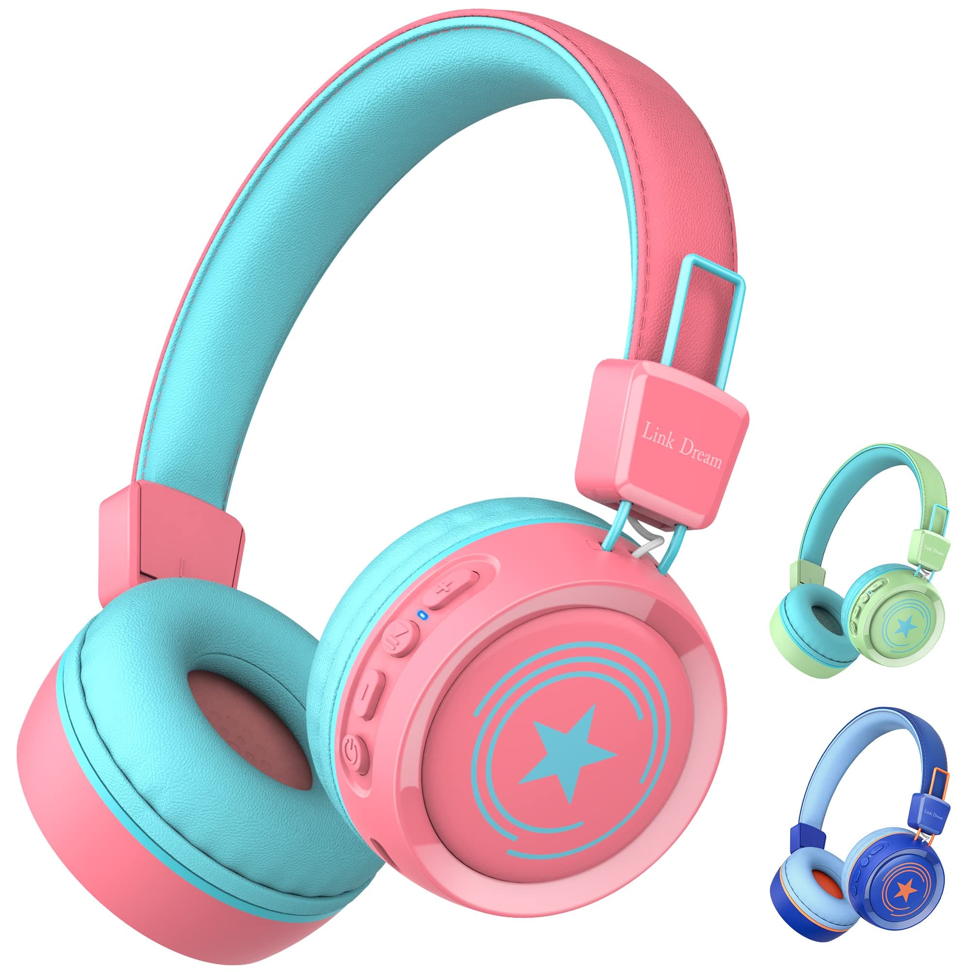 Link DreamKids Bluetooth Headphones V5.0 Bluetooth Kids Headphones w/Mic 32H Playtime Soft Padded Stereo Childrens Headphones for Boys Girls School iPad Tablet Cellphons Laptop, Pink